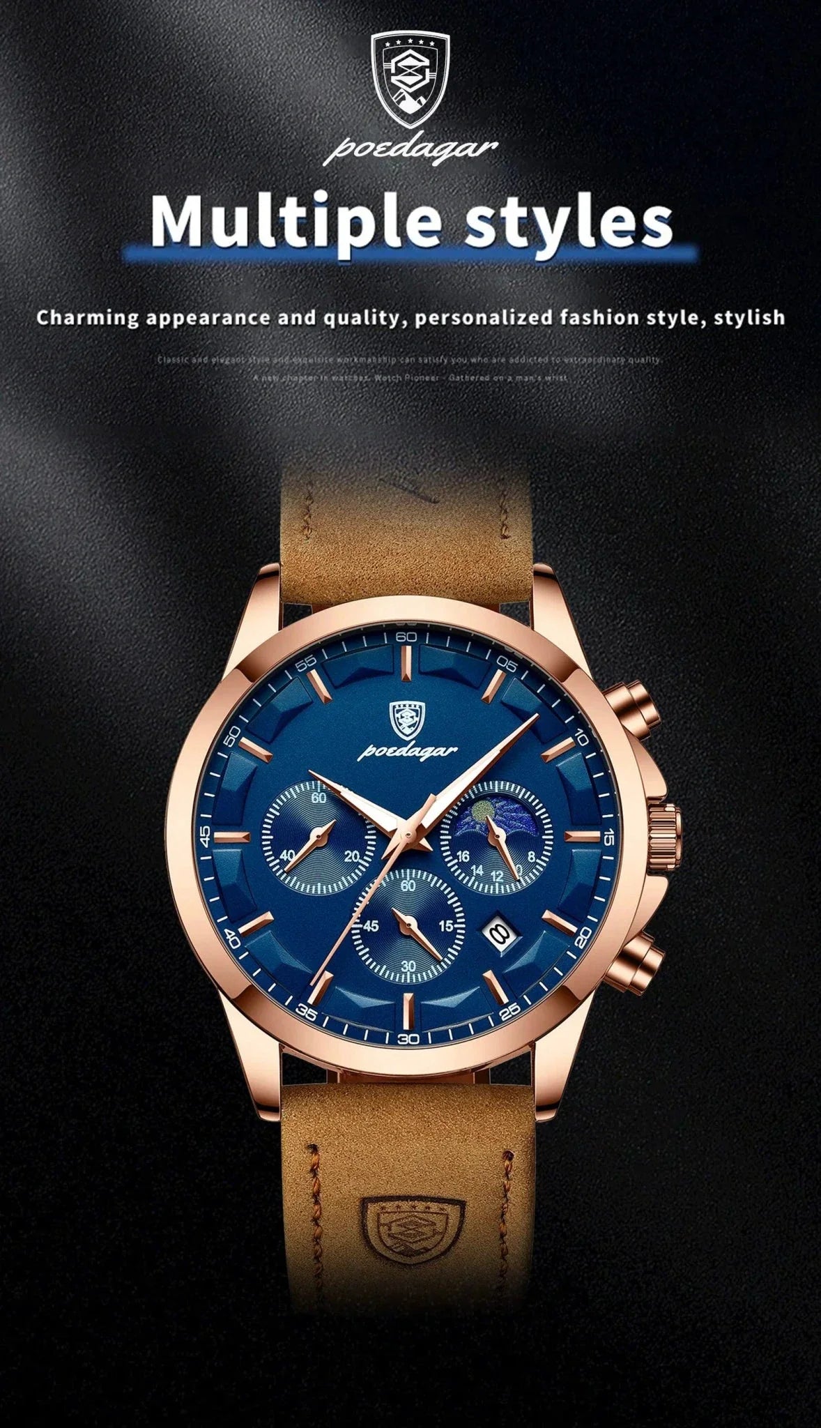 Reloj Cronógrafo de Lujo para Hombre POEDAGAR - Impermeable y Luminiscente