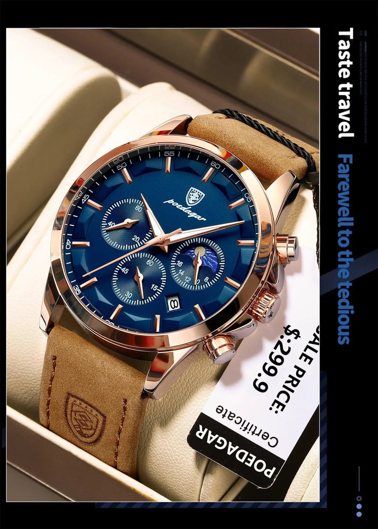 Reloj Cronógrafo de Lujo para Hombre POEDAGAR - Impermeable y Luminiscente