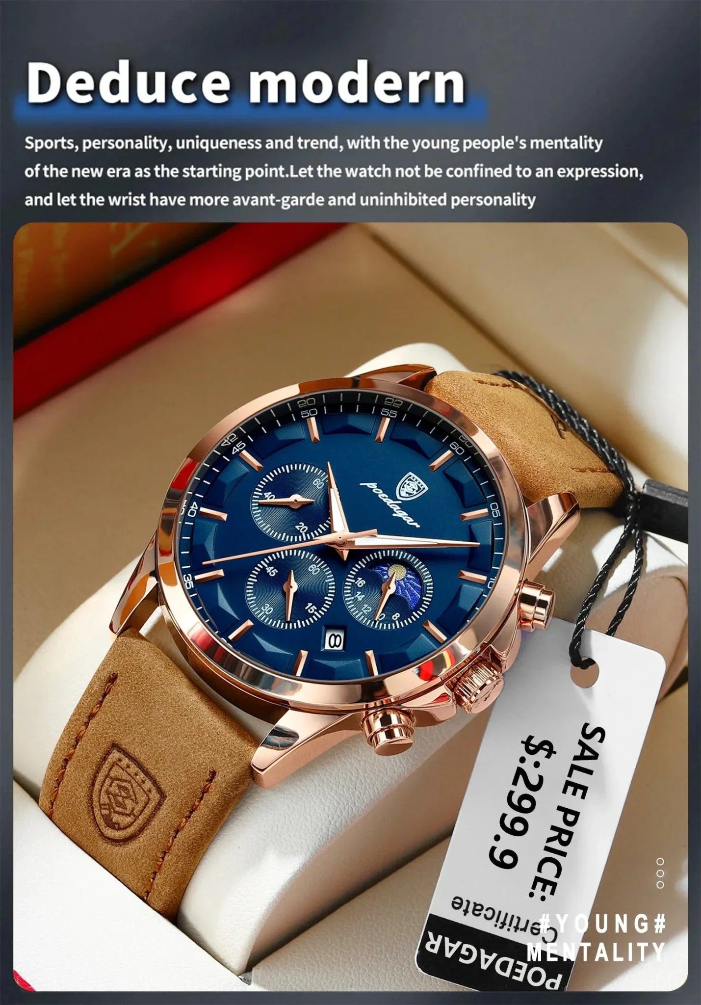 Reloj Cronógrafo de Lujo para Hombre POEDAGAR - Impermeable y Luminiscente