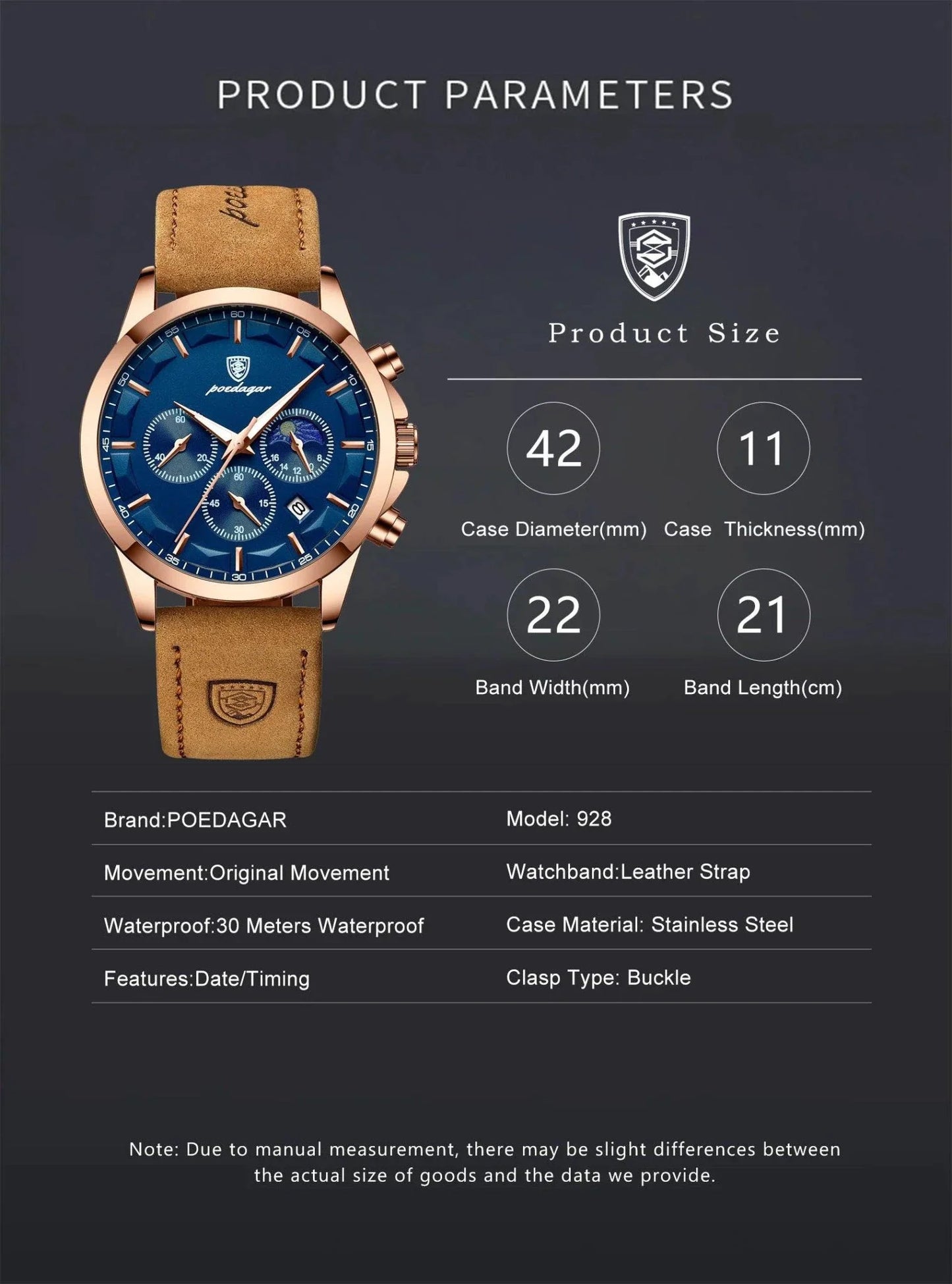 Reloj Cronógrafo de Lujo para Hombre POEDAGAR - Impermeable y Luminiscente