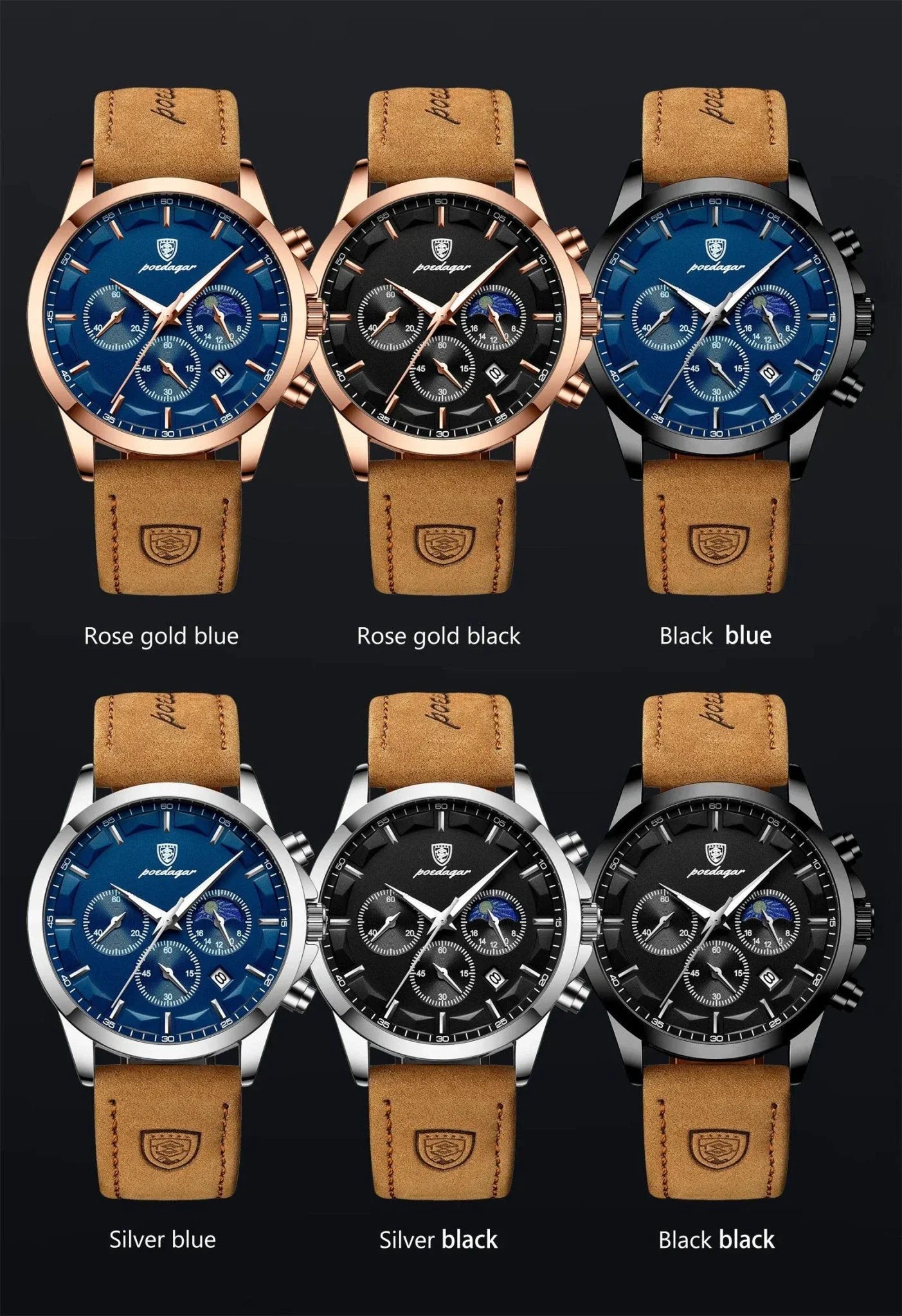 Reloj Cronógrafo de Lujo para Hombre POEDAGAR - Impermeable y Luminiscente