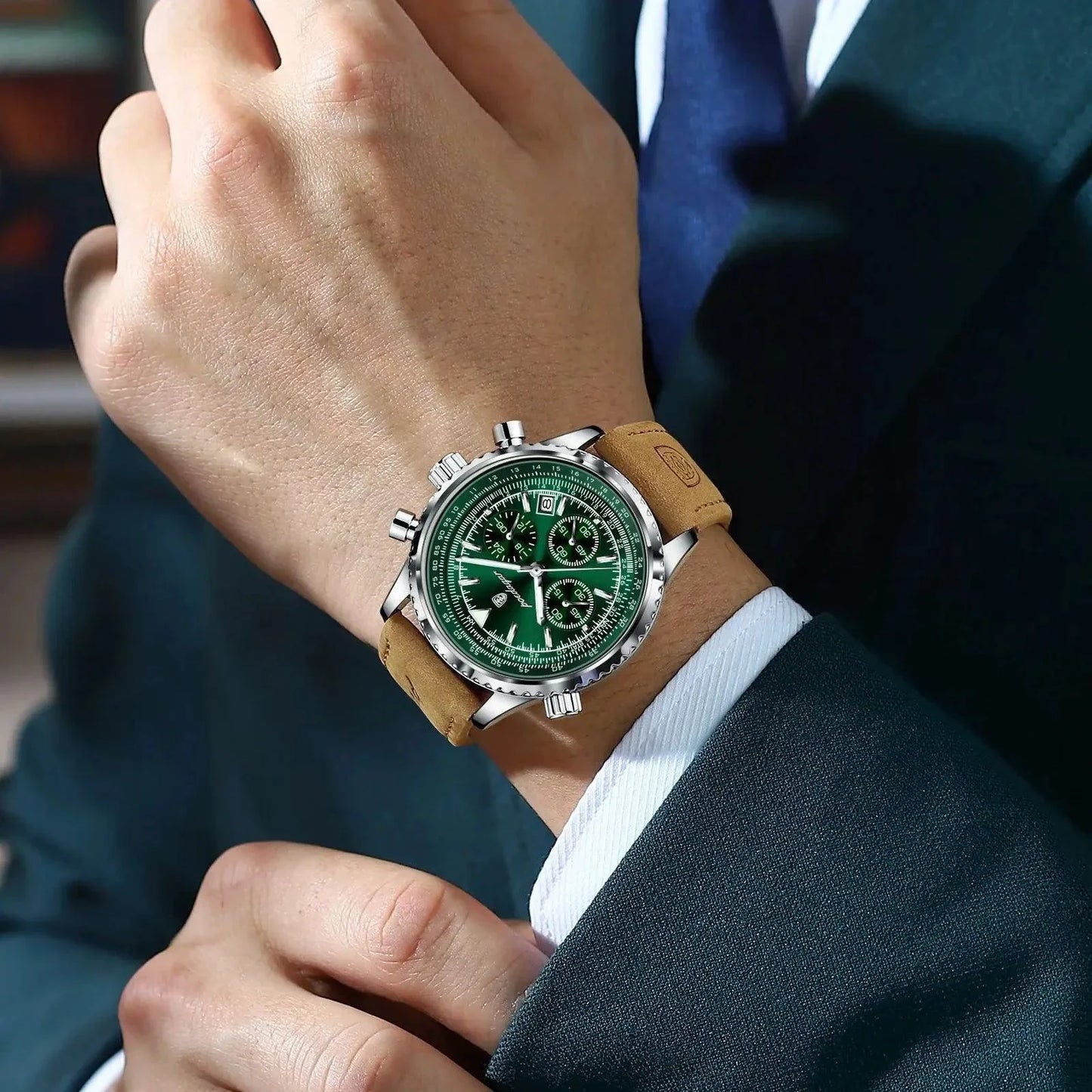 POEDAGAR Men's Luxury Quartz Chronograph Watch - Waterproof Leather