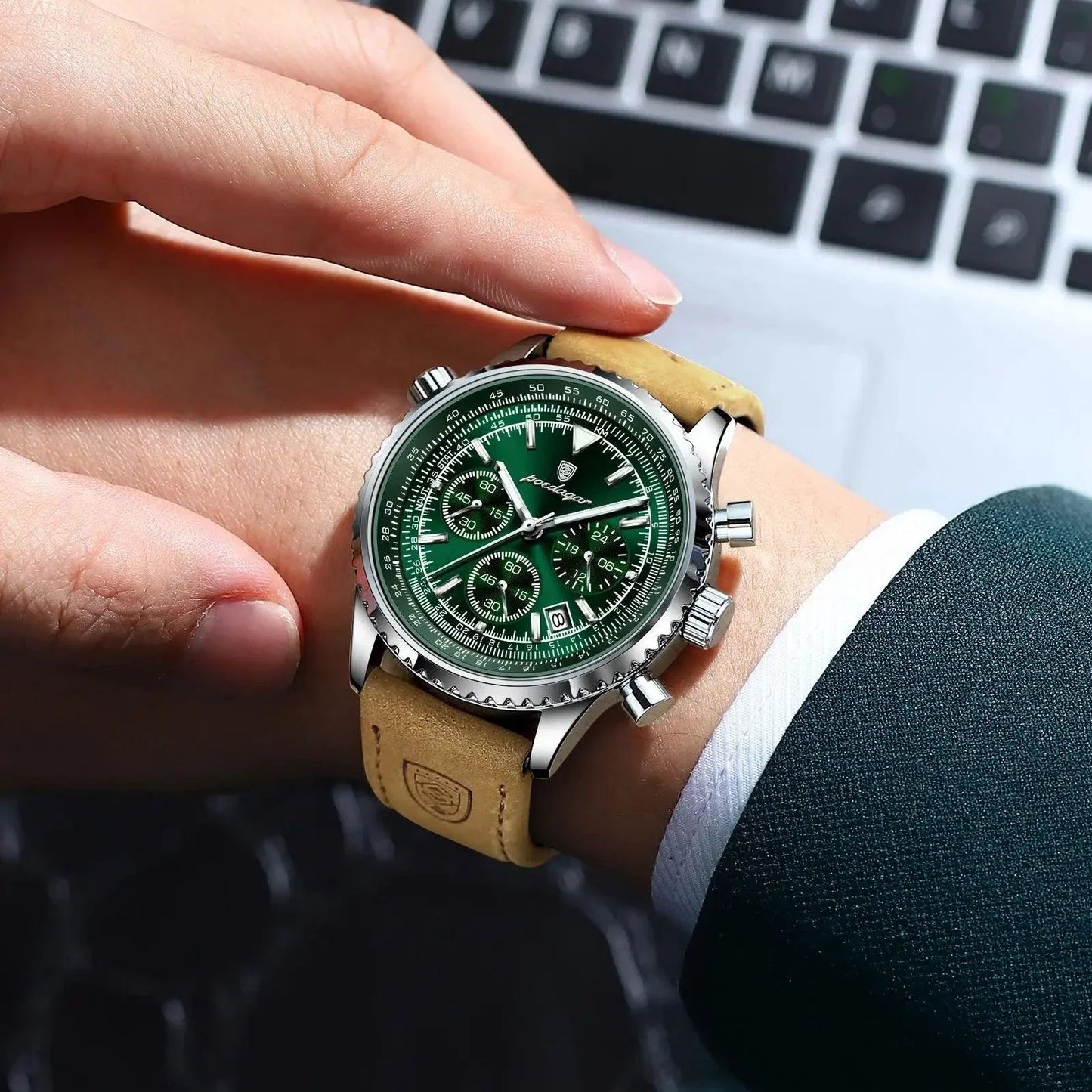 POEDAGAR Men's Luxury Quartz Chronograph Watch - Waterproof Leather