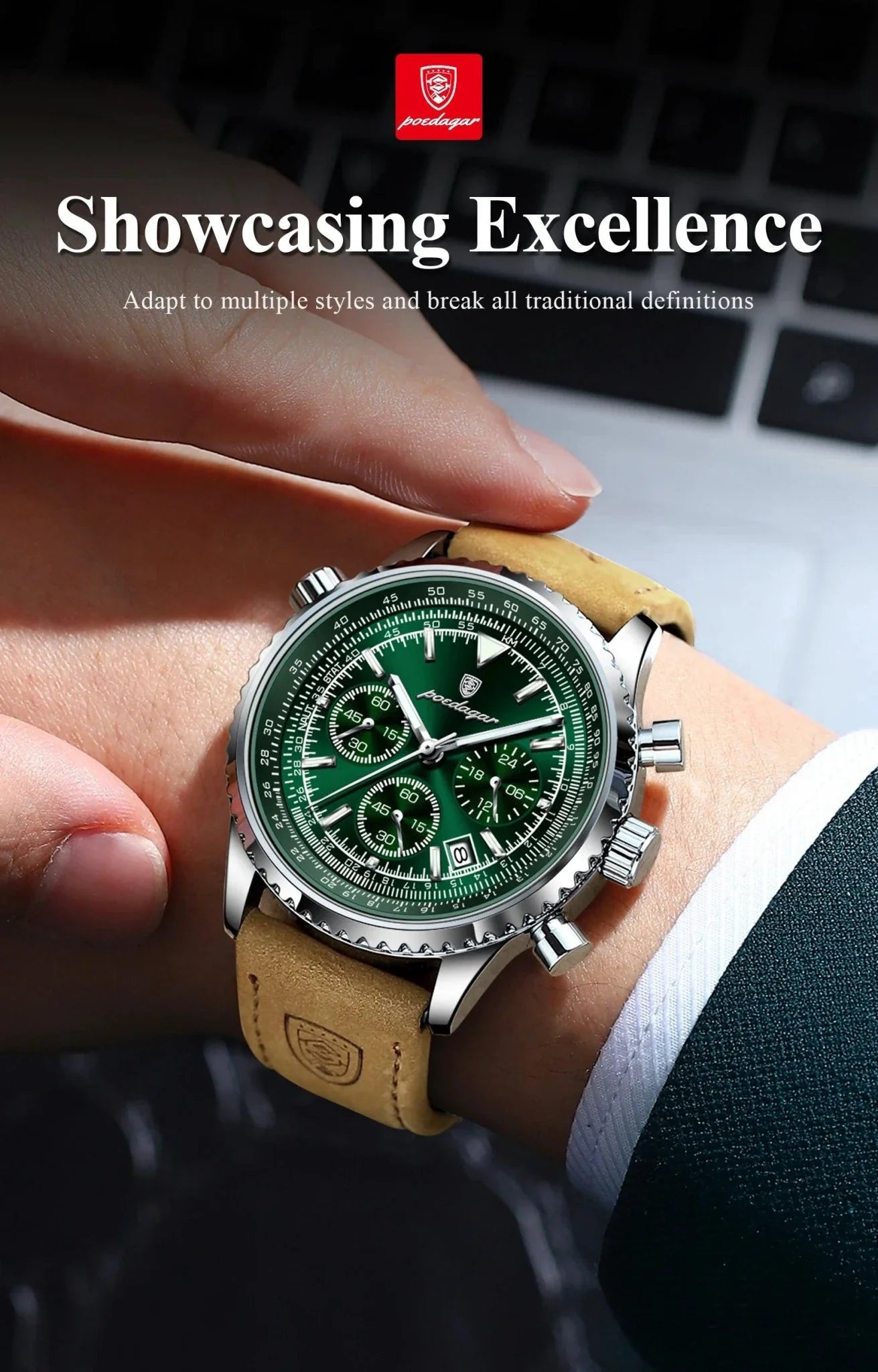 POEDAGAR Men's Luxury Quartz Chronograph Watch - Waterproof Leather
