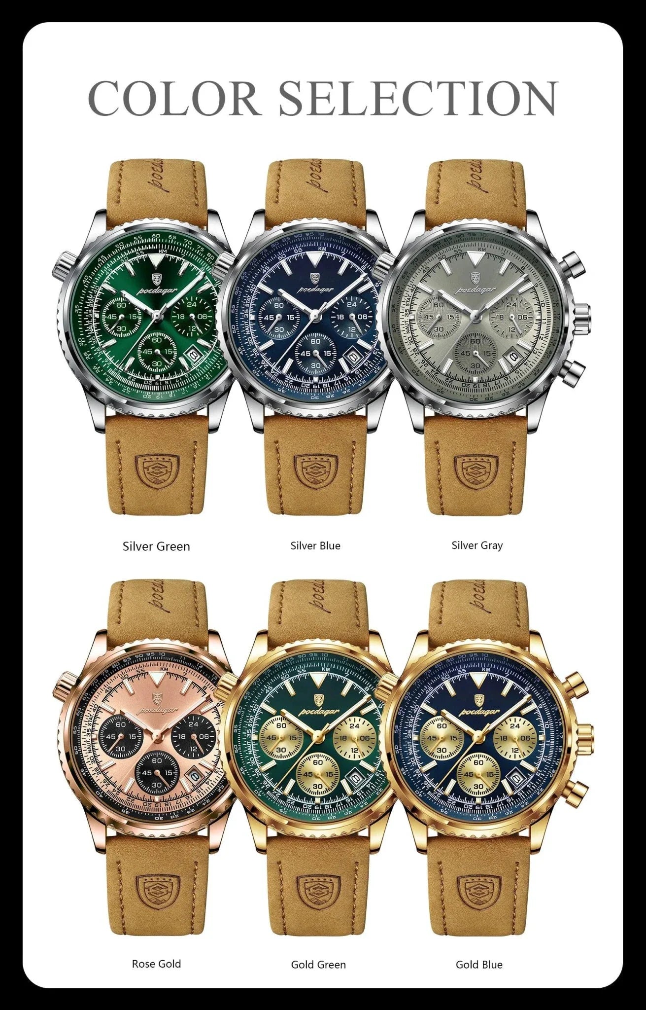 POEDAGAR Men's Luxury Quartz Chronograph Watch - Waterproof Leather