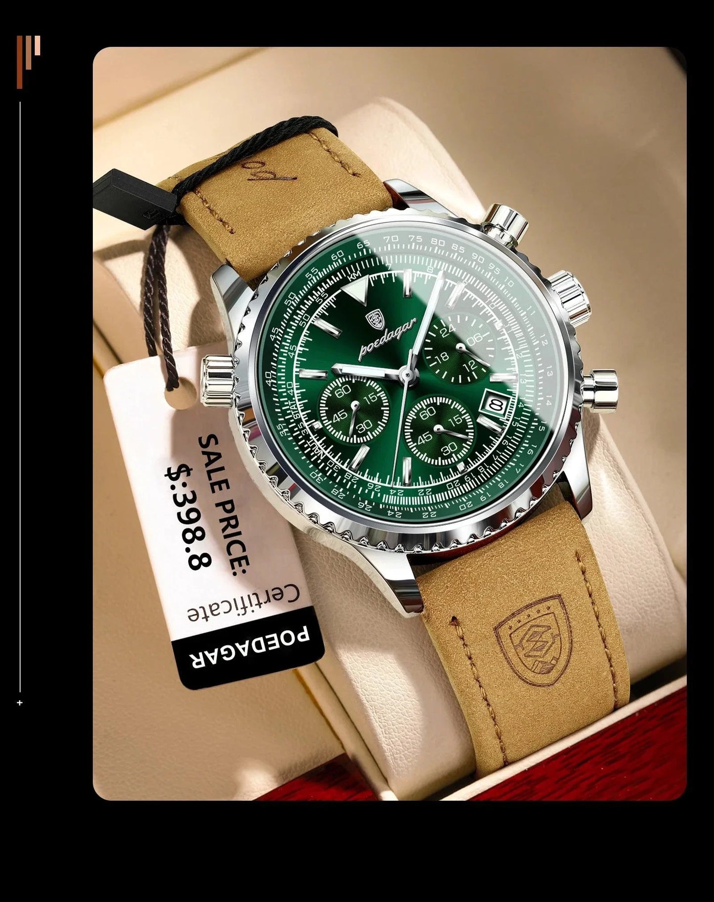 POEDAGAR Men's Luxury Quartz Chronograph Watch - Waterproof Leather