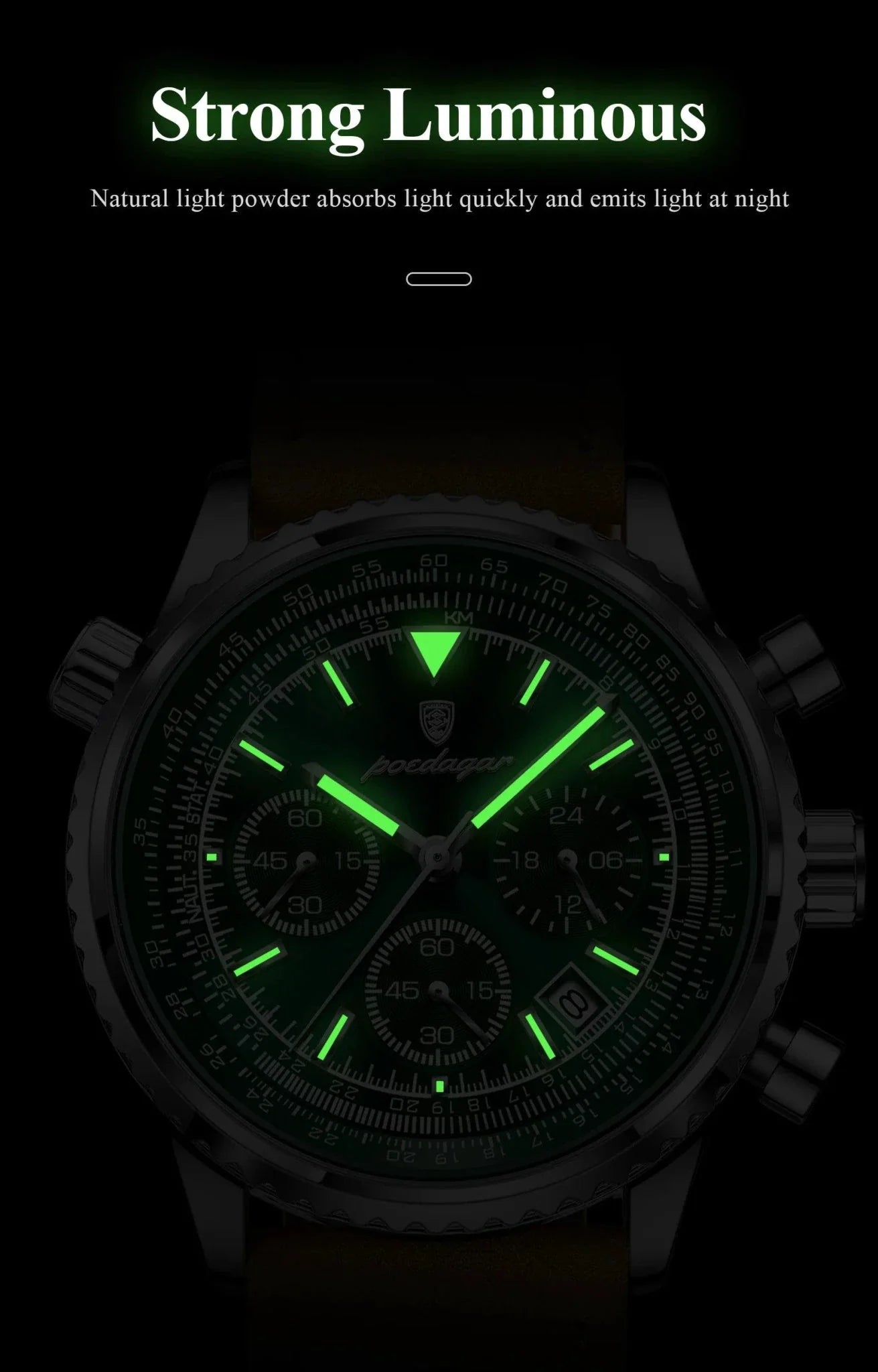 POEDAGAR Men's Luxury Quartz Chronograph Watch - Waterproof Leather