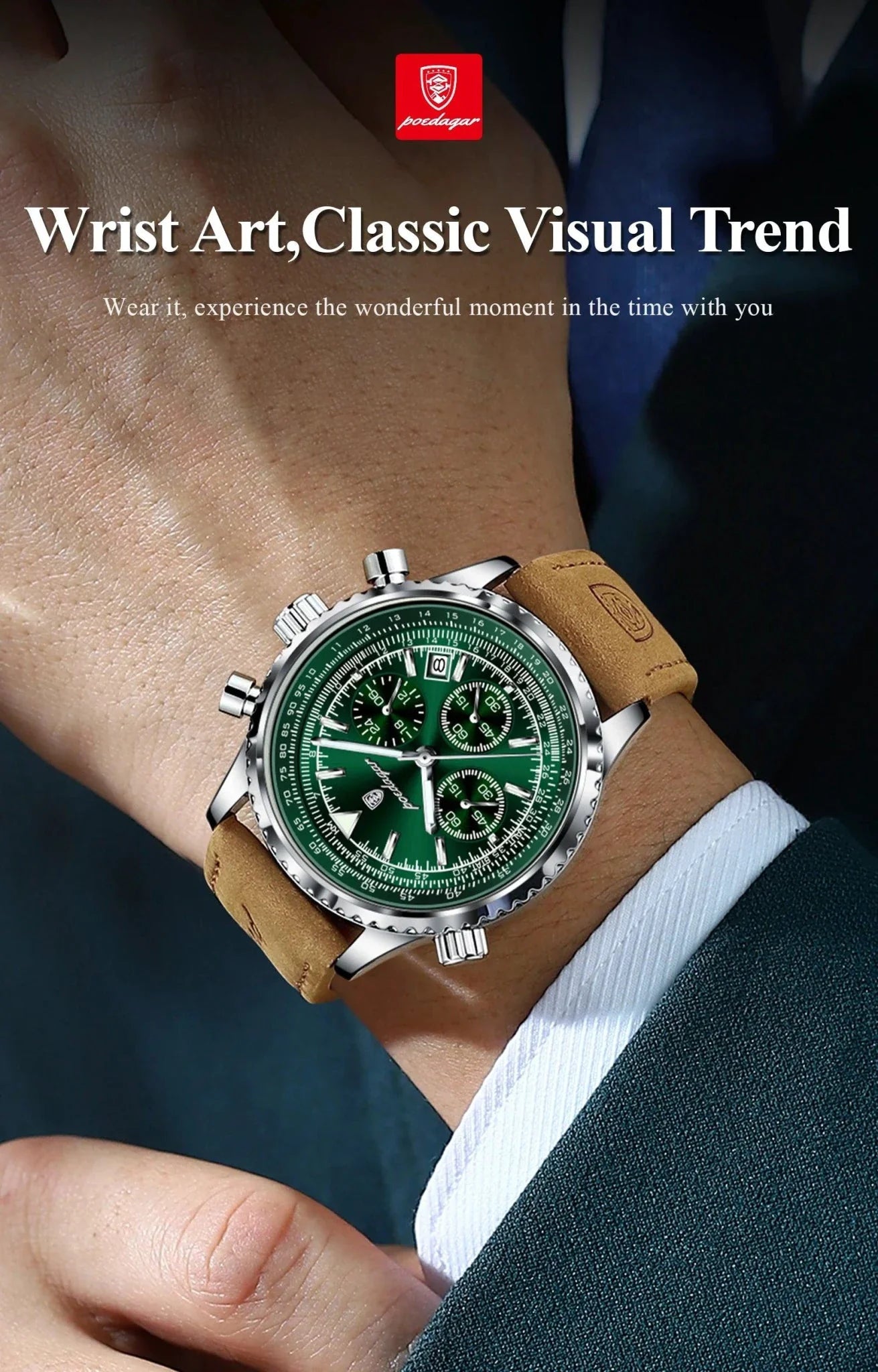 POEDAGAR Men's Luxury Quartz Chronograph Watch - Waterproof Leather