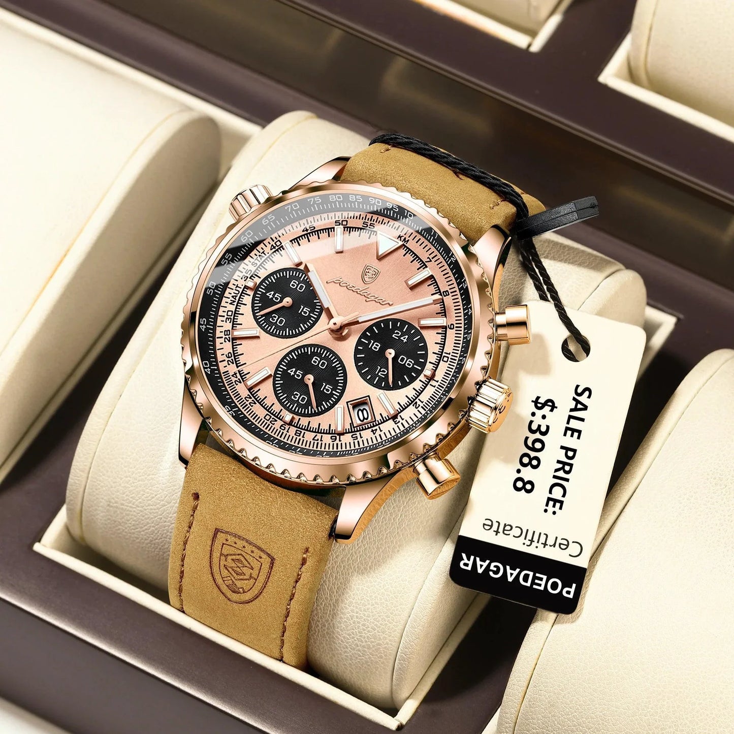 POEDAGAR Men's Luxury Quartz Chronograph Watch - Waterproof Leather