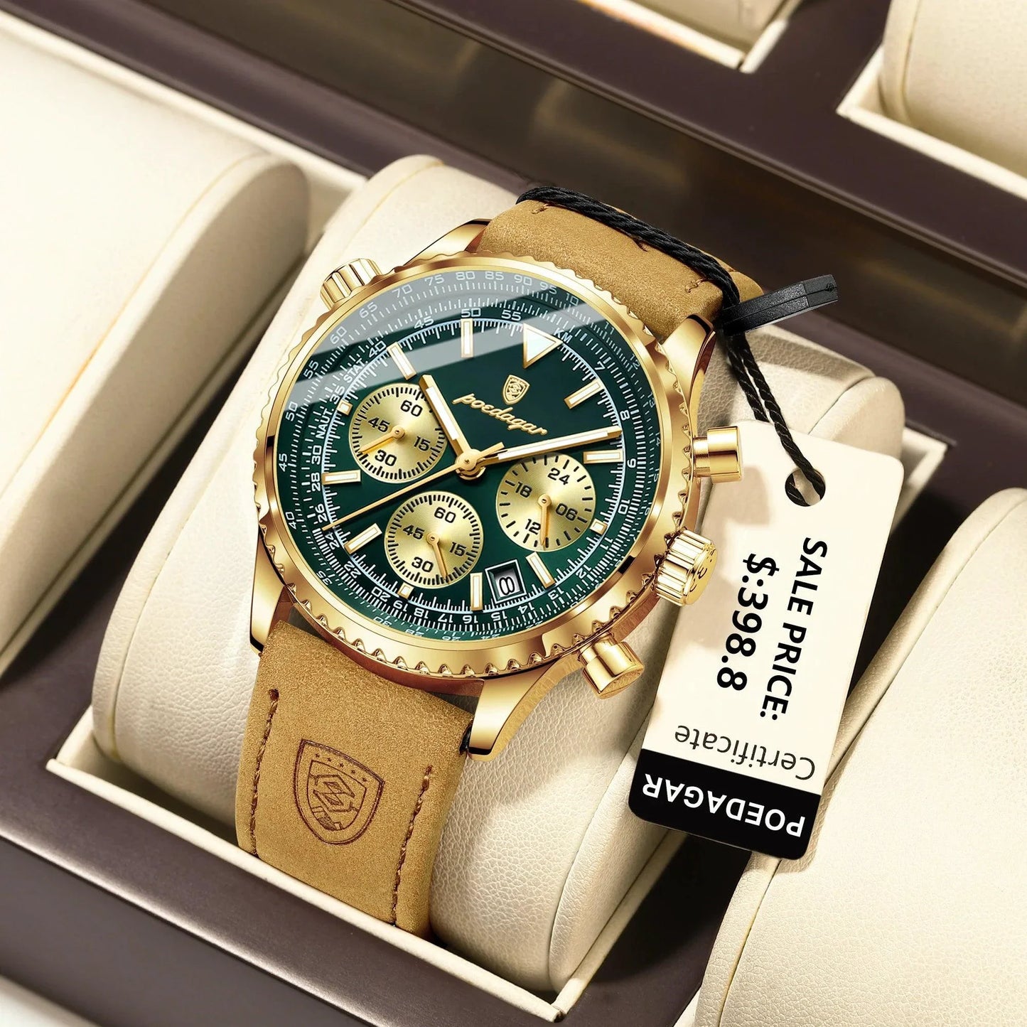 POEDAGAR Men's Luxury Quartz Chronograph Watch - Waterproof Leather