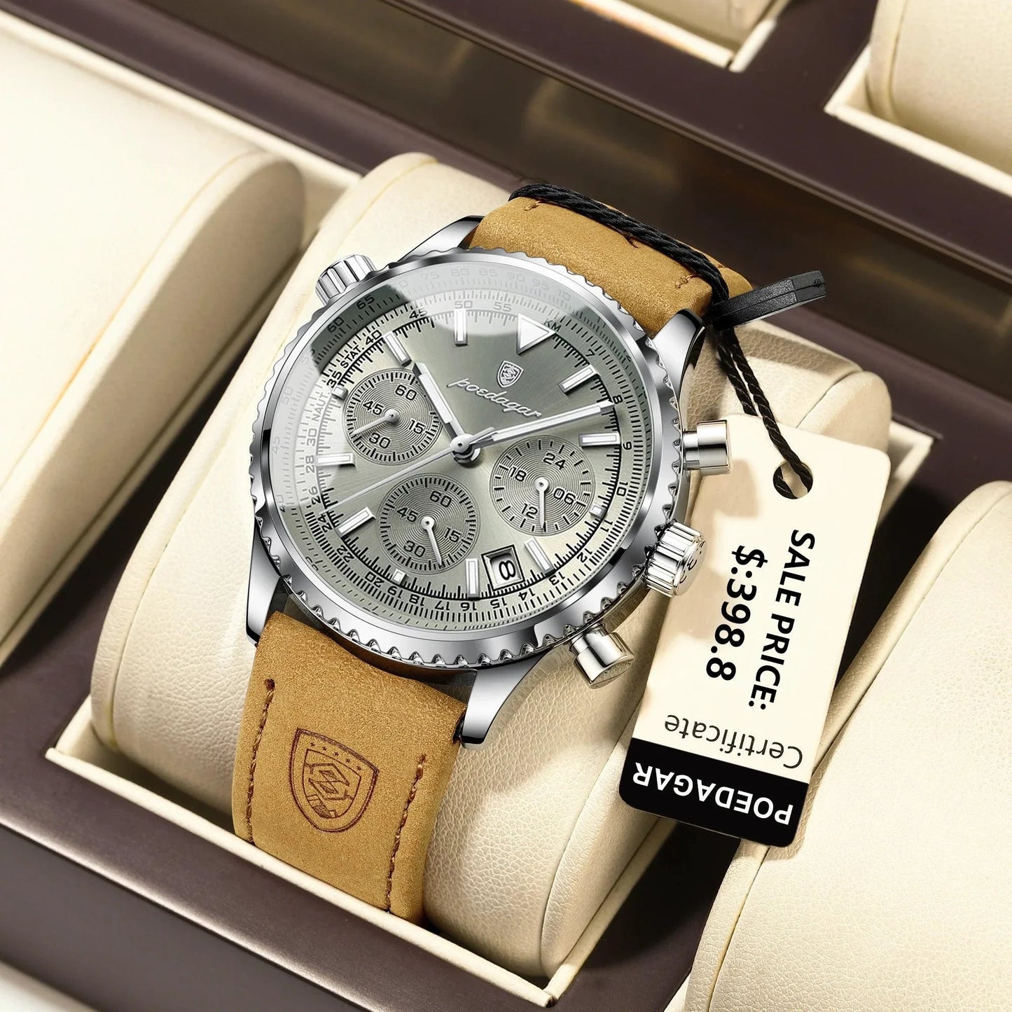 POEDAGAR Men's Luxury Quartz Chronograph Watch - Waterproof Leather