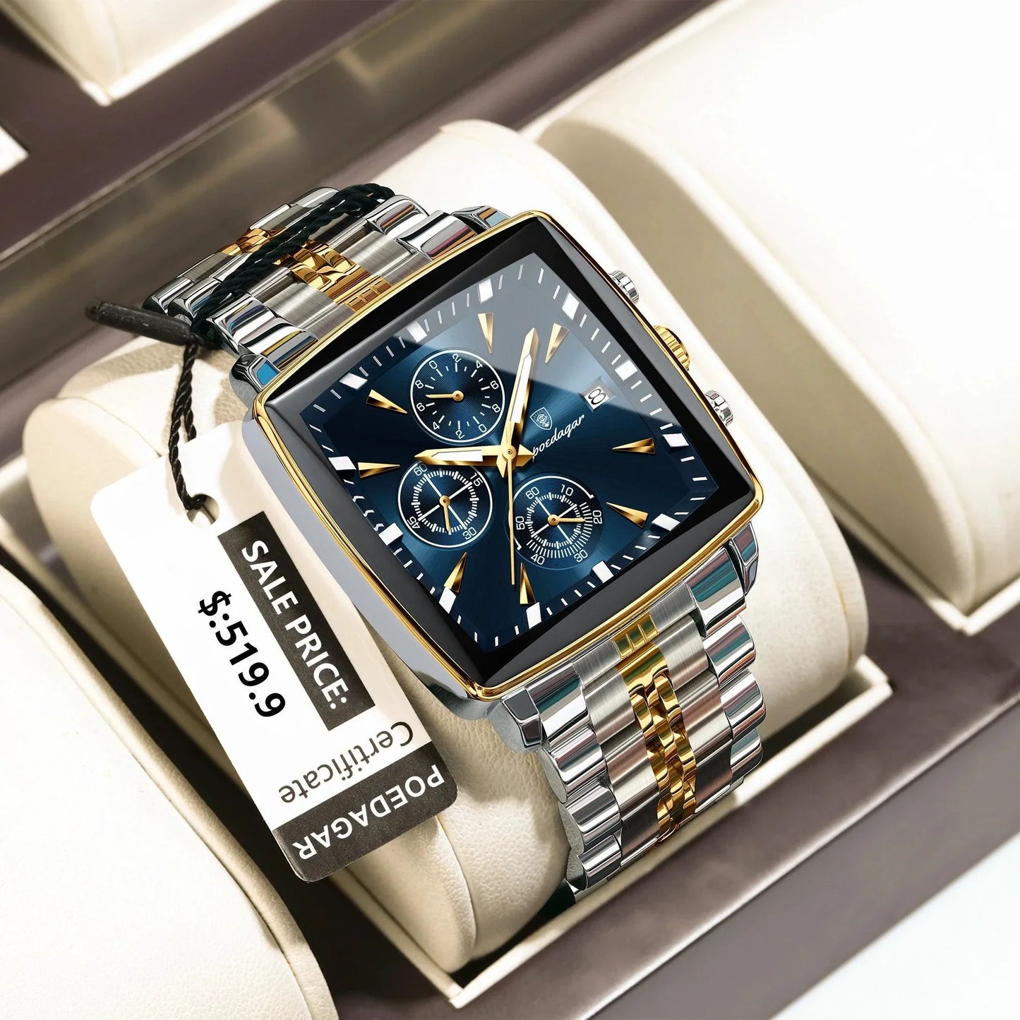 Montre Chronographe Carrée pour Homme POEDAGAR - Étanche Lumineuse