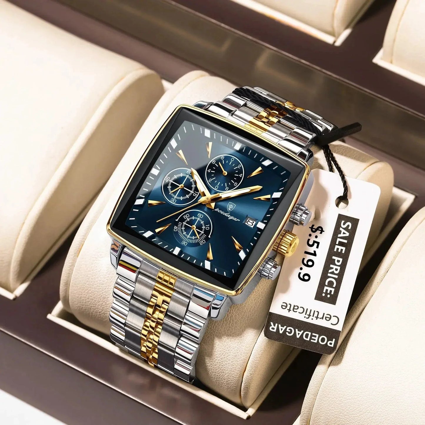 Montre Chronographe Carrée pour Homme POEDAGAR - Étanche Lumineuse