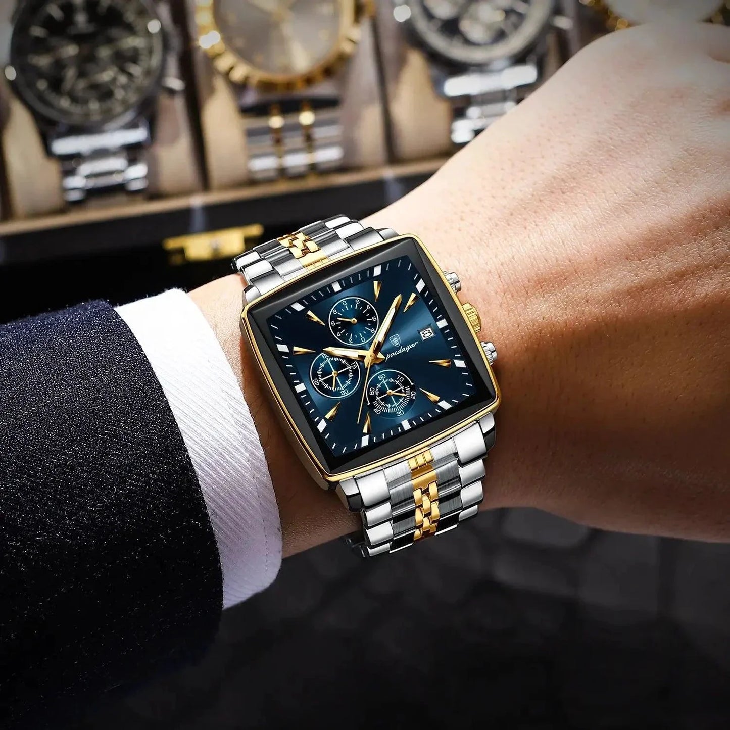 Montre Chronographe Carrée pour Homme POEDAGAR - Étanche Lumineuse