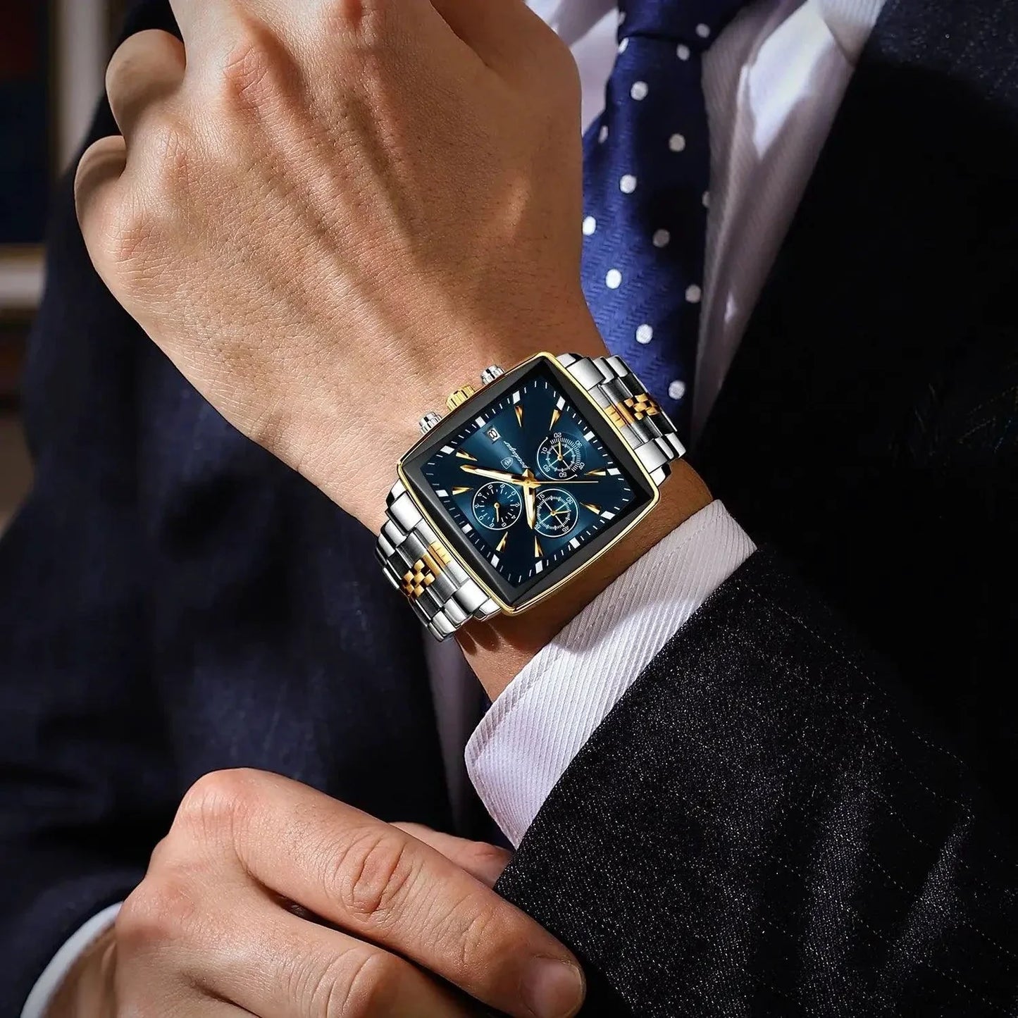 Montre Chronographe Carrée pour Homme POEDAGAR - Étanche Lumineuse