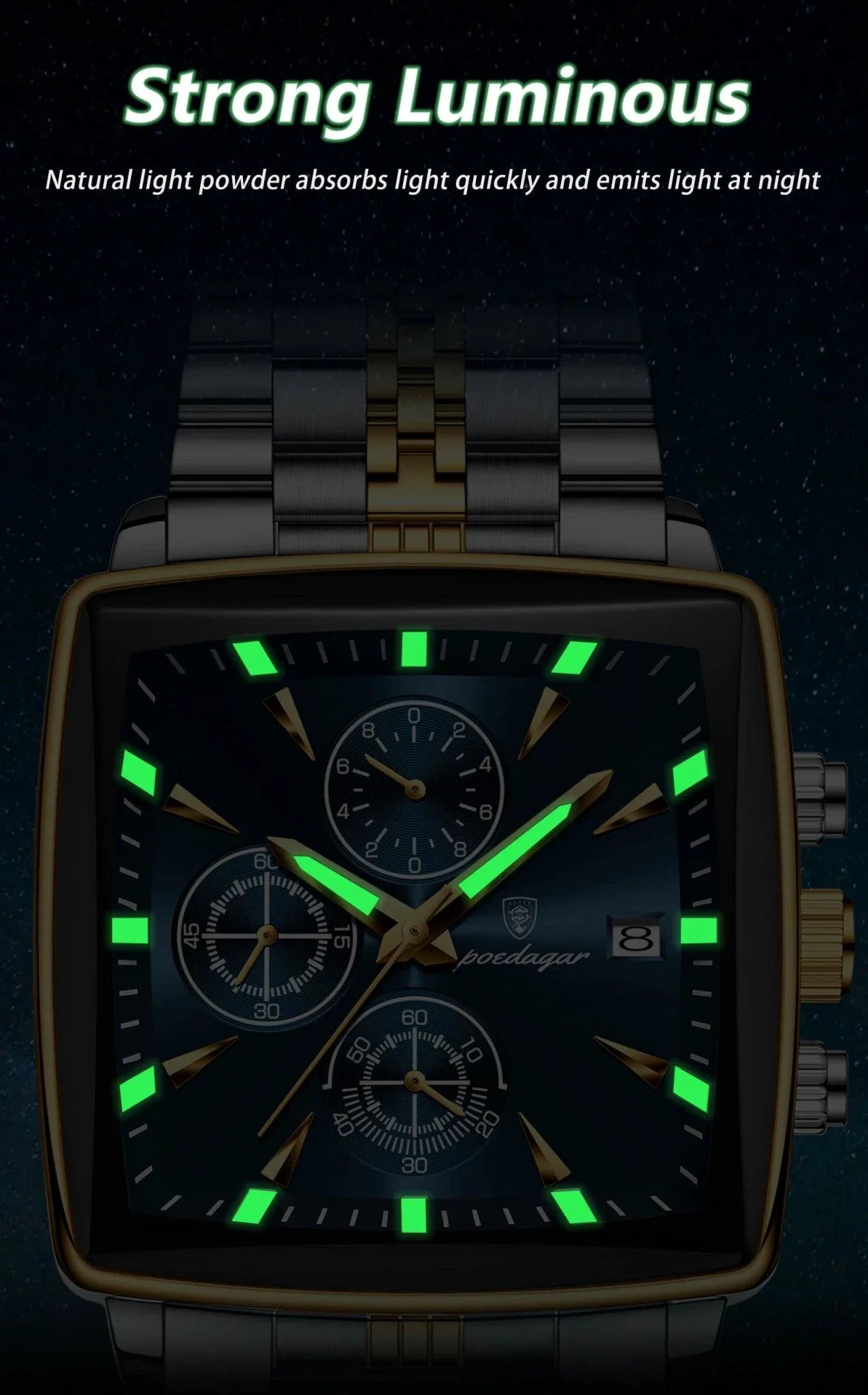 Montre Chronographe Carrée pour Homme POEDAGAR - Étanche Lumineuse