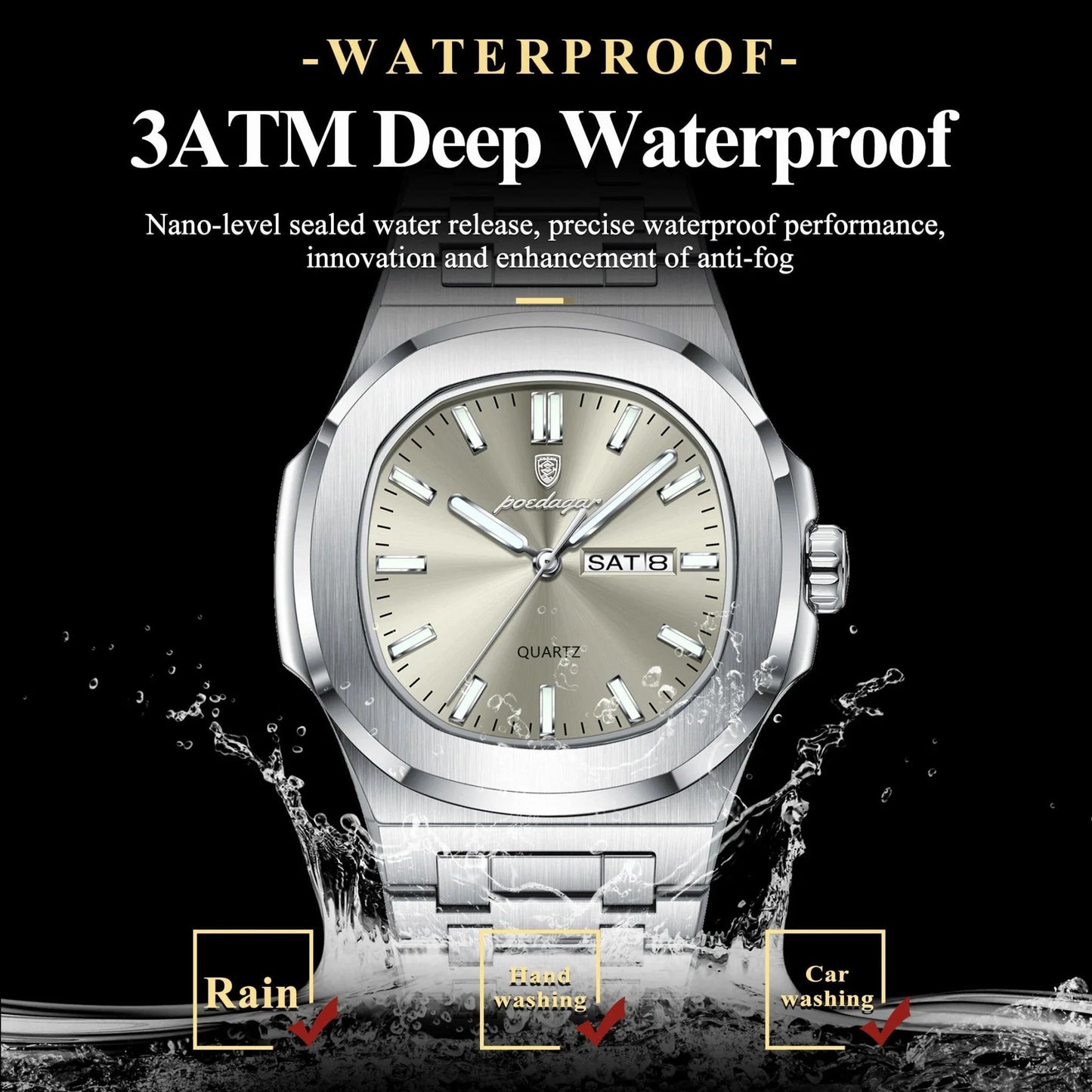 Reloj Militar Cuadrado POEDAGAR - Diseño Impermeable y Luminiscente