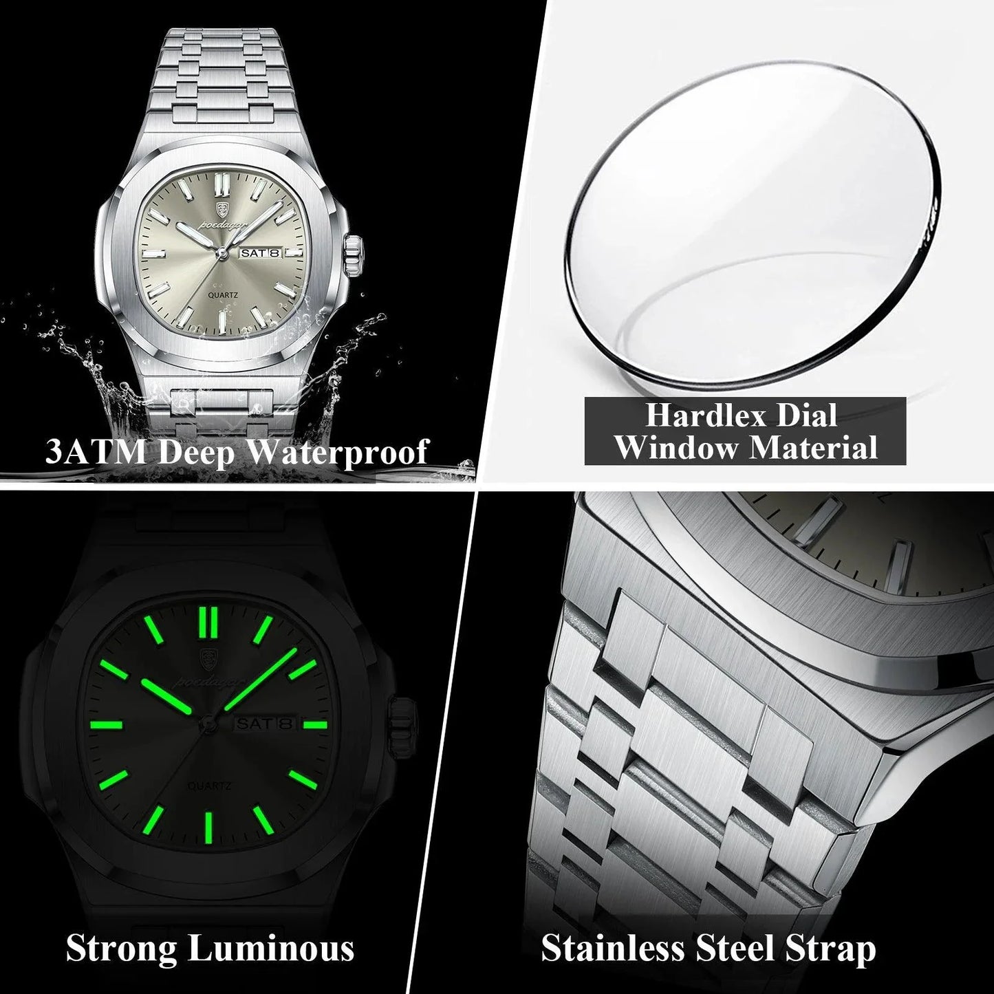 Reloj Militar Cuadrado POEDAGAR - Diseño Impermeable y Luminiscente