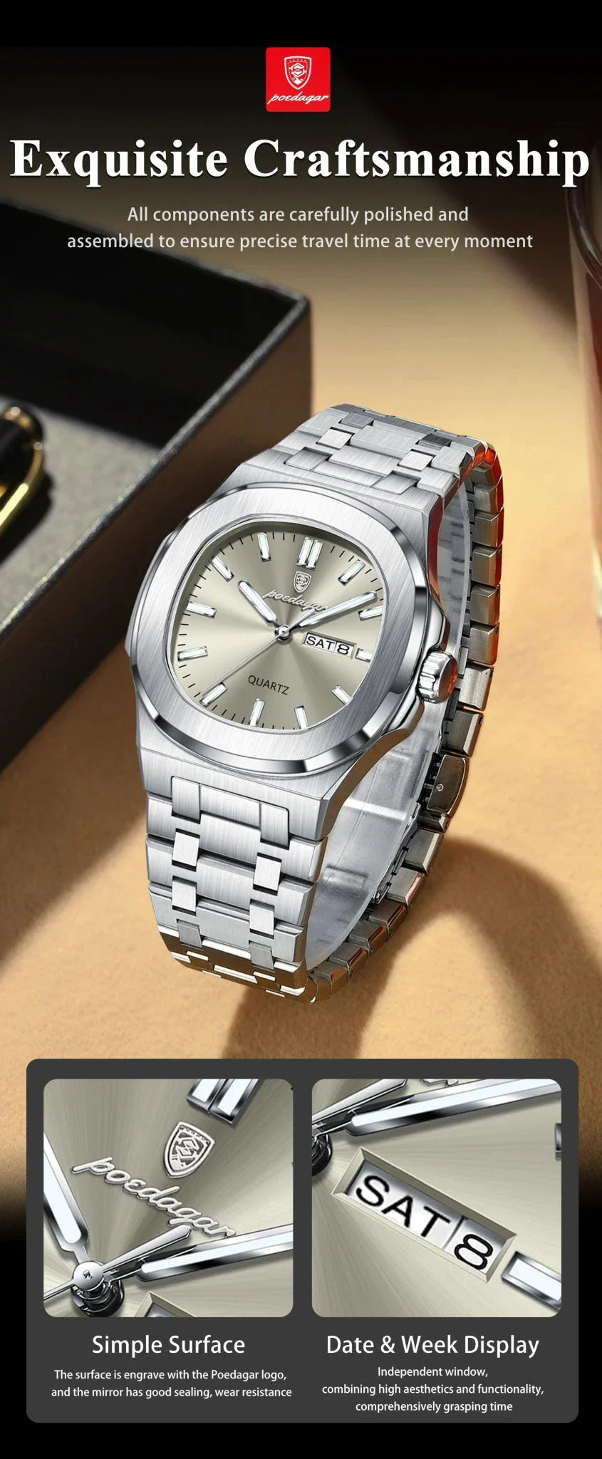 Reloj Militar Cuadrado POEDAGAR - Diseño Impermeable y Luminiscente