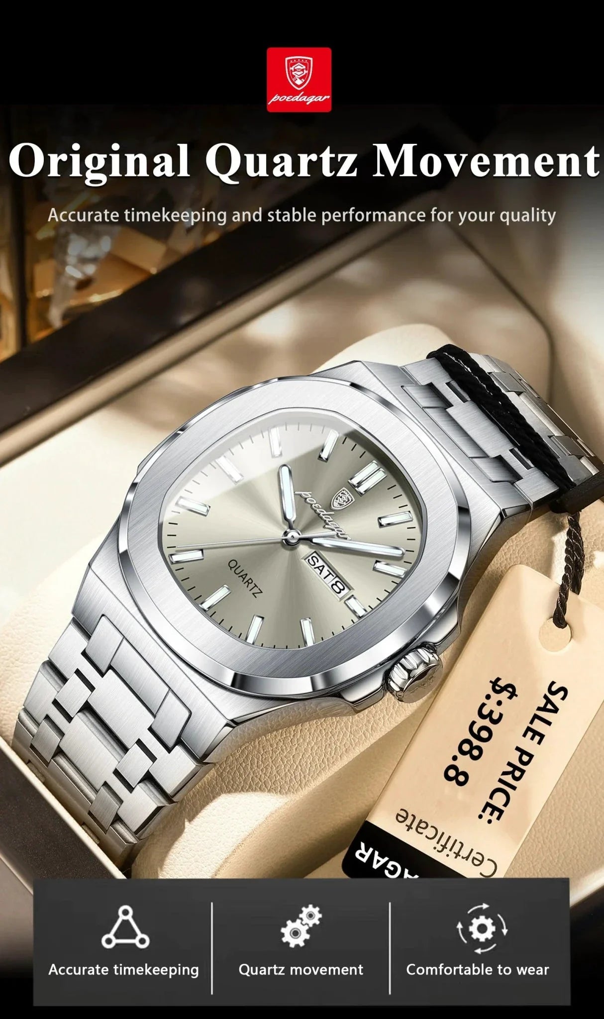 Reloj Militar Cuadrado POEDAGAR - Diseño Impermeable y Luminiscente