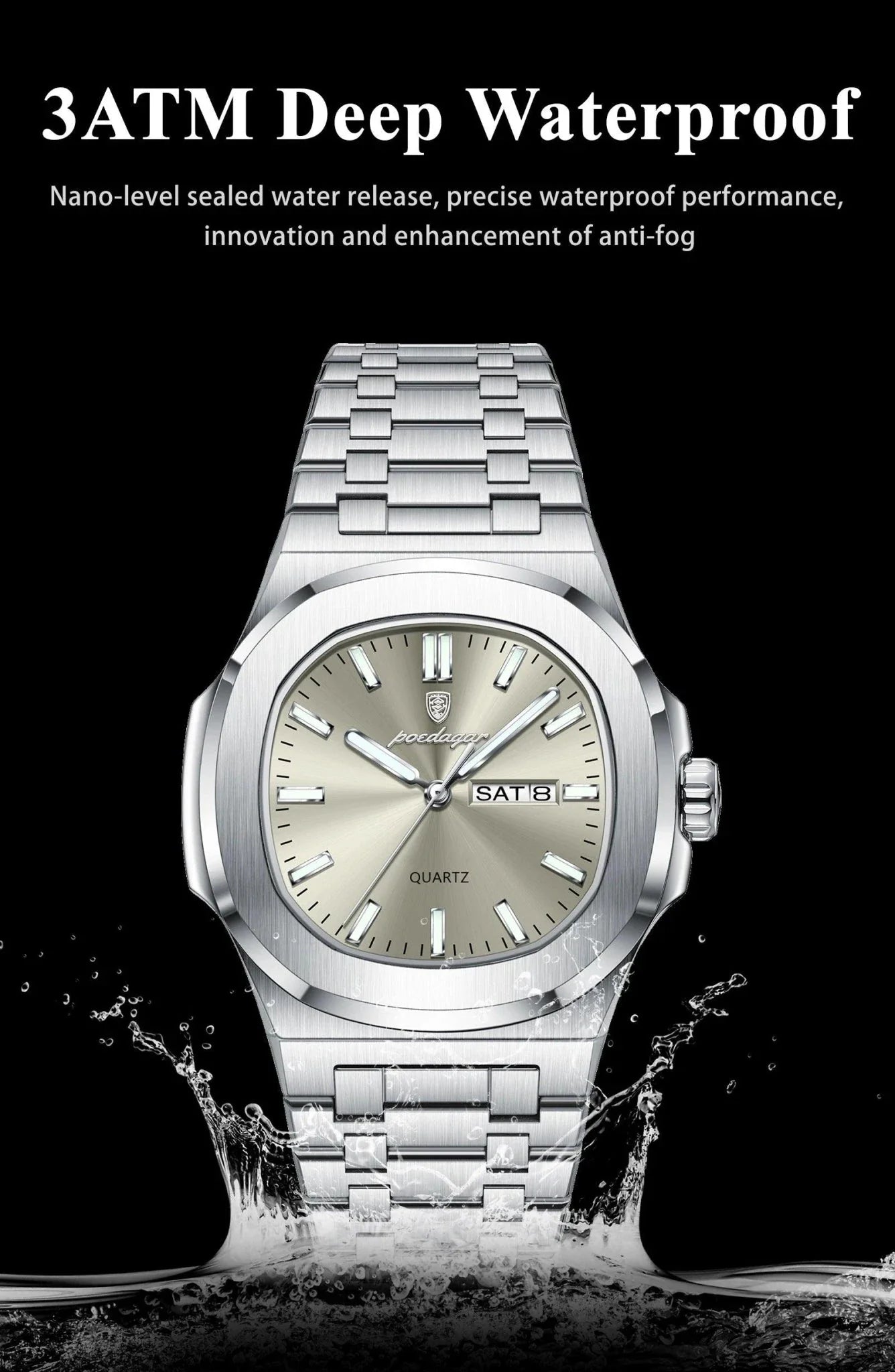Reloj Militar Cuadrado POEDAGAR - Diseño Impermeable y Luminiscente