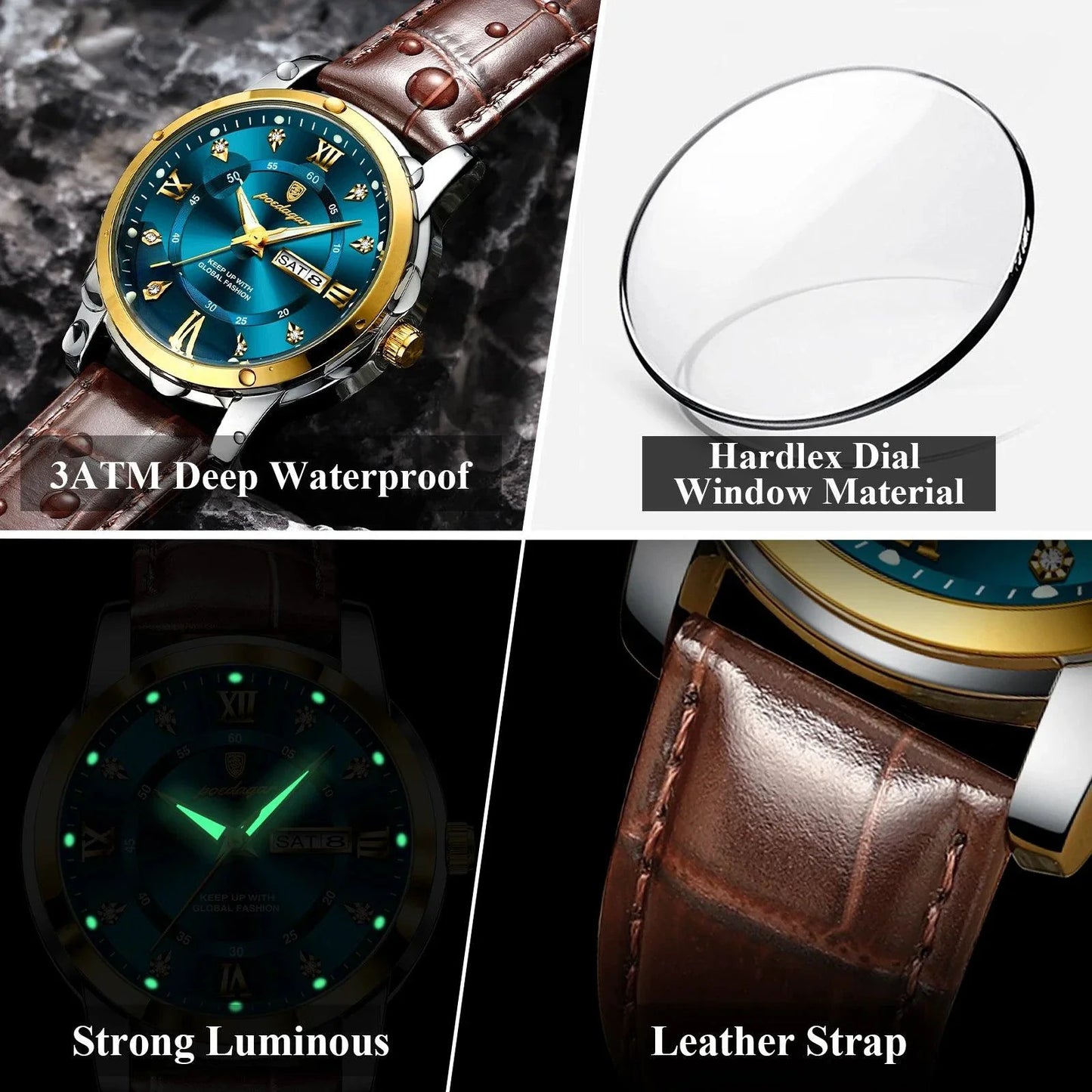 Reloj de Cuarzo de Lujo para Hombre POEDAGAR - Impermeable y Luminiscente