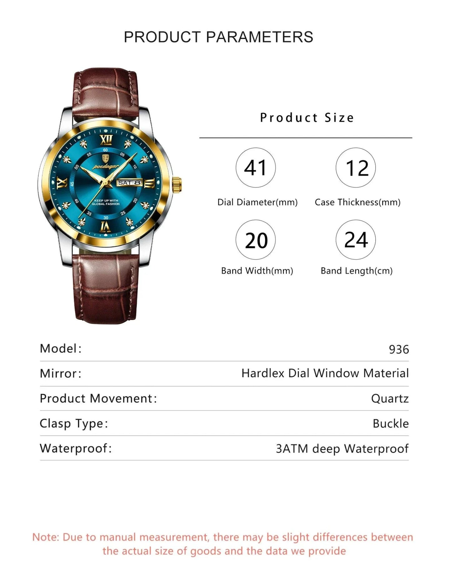 Reloj de Cuarzo de Lujo para Hombre POEDAGAR - Impermeable y Luminiscente