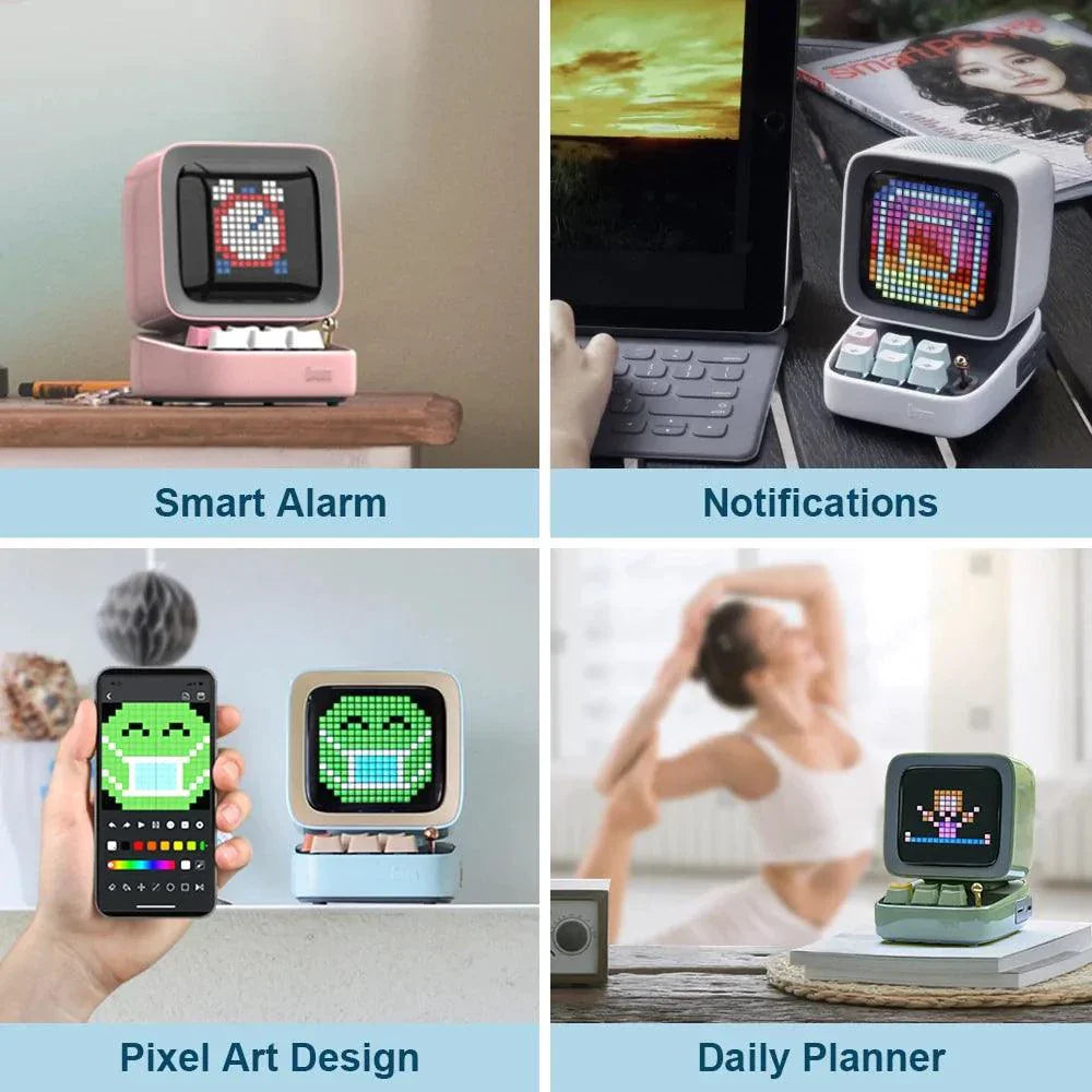 Altavoz Bluetooth y Reloj Despertador de Arte Pixel Retro