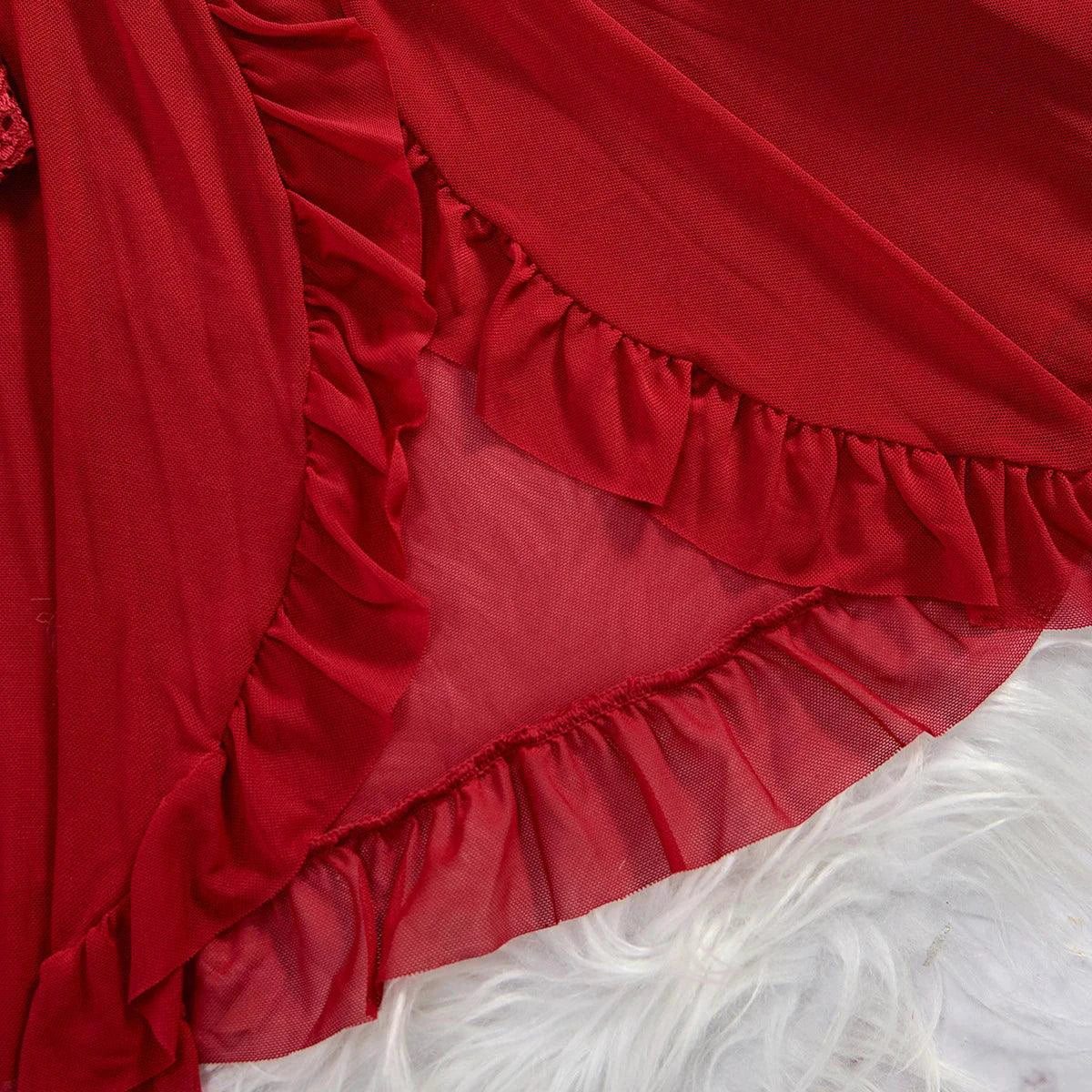 Elegant Lace Nightdress & Panty Set - Red Sleepwear for Women
