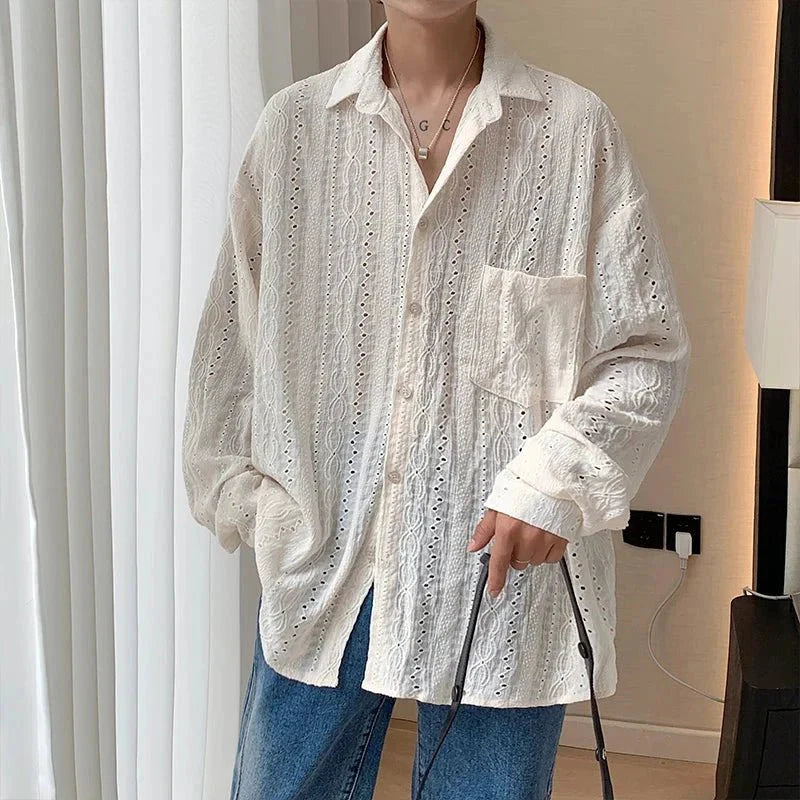 Blusa de Hombre con Solapa Elegante en Albaricoque - Camisa Casual Estilosa