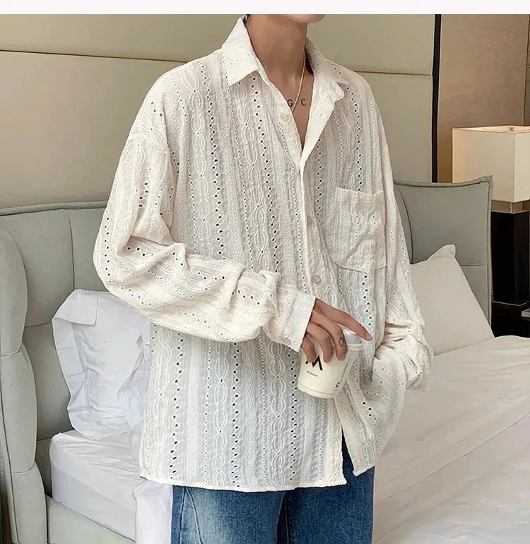 Blusa de Hombre con Solapa Elegante en Albaricoque - Camisa Casual Estilosa