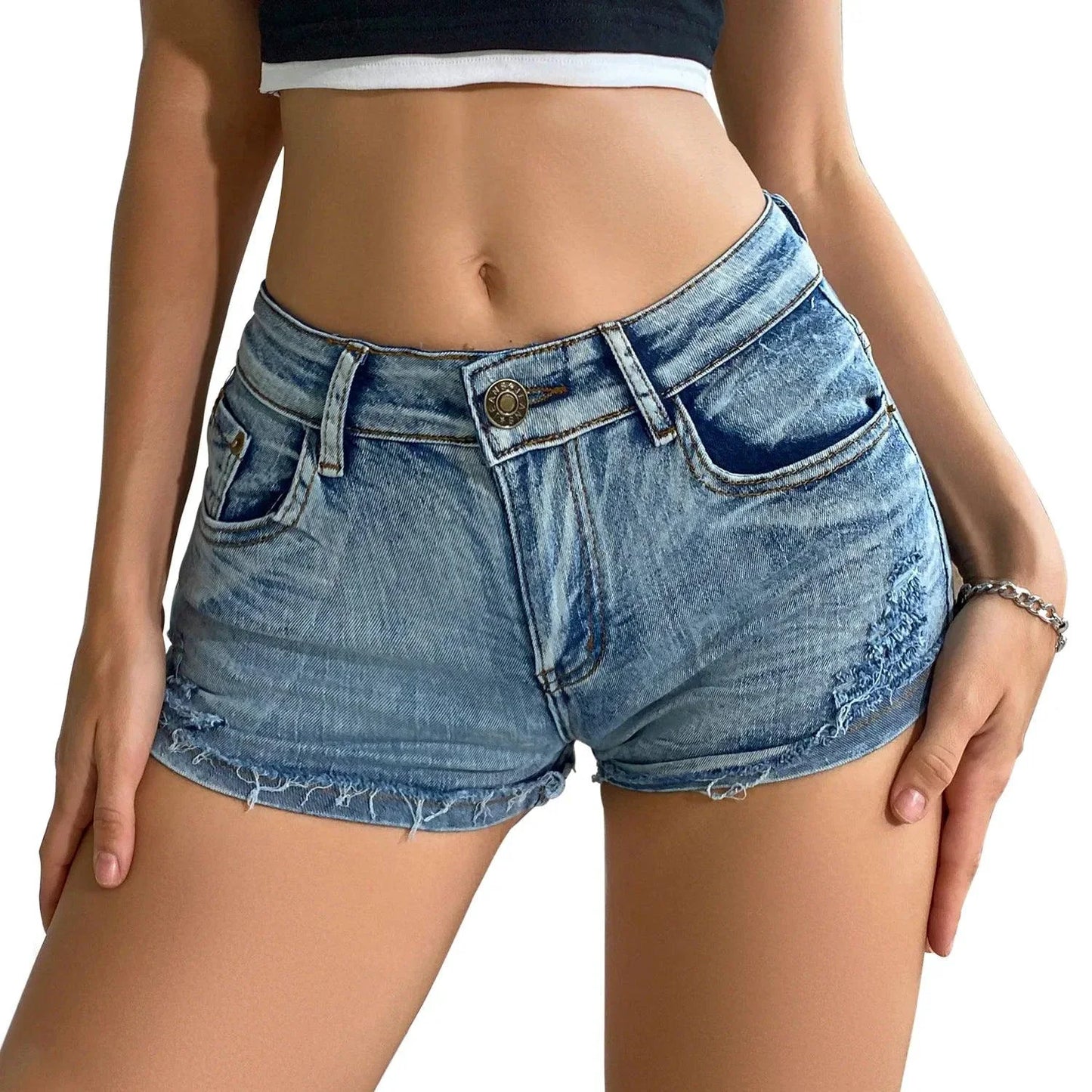 Shorts en denim taille haute pour femmes été 2025 avec détail de bouton
