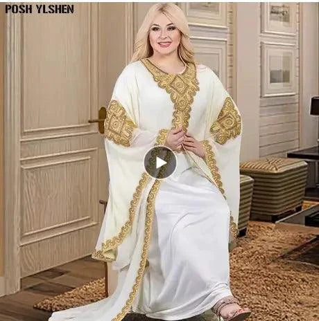 Elegant Two-Piece Gold Embroidered Kaftan Abaya Set