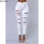 Jeans en denim déchirés skinny taille haute pour femmes