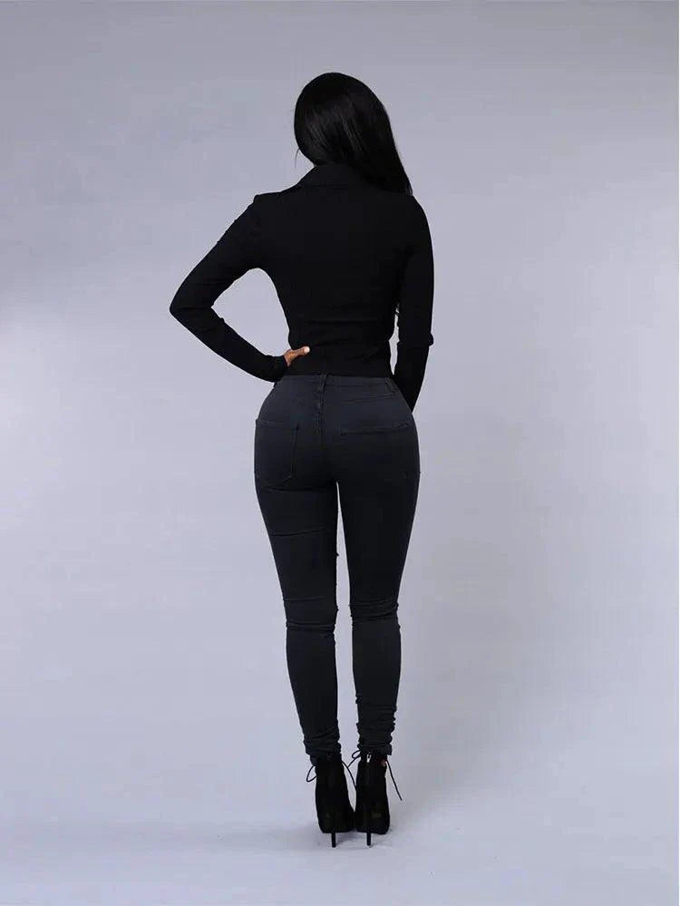 Jeans en denim déchirés skinny taille haute pour femmes