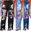 Burnt Flower High Waist Jeans - Trendy Women's Casual Denim Trousers