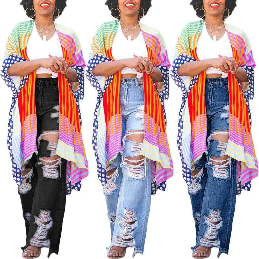 Burnt Flower High Waist Jeans - Trendy Women's Casual Denim Trousers