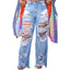Burnt Flower High Waist Jeans - Trendy Women's Casual Denim Trousers