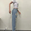Burnt Flower High Waist Jeans - Trendy Women's Casual Denim Trousers