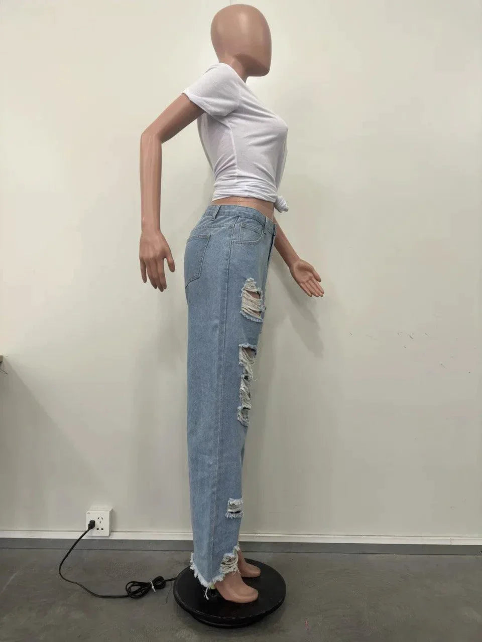Burnt Flower High Waist Jeans - Trendy Women's Casual Denim Trousers