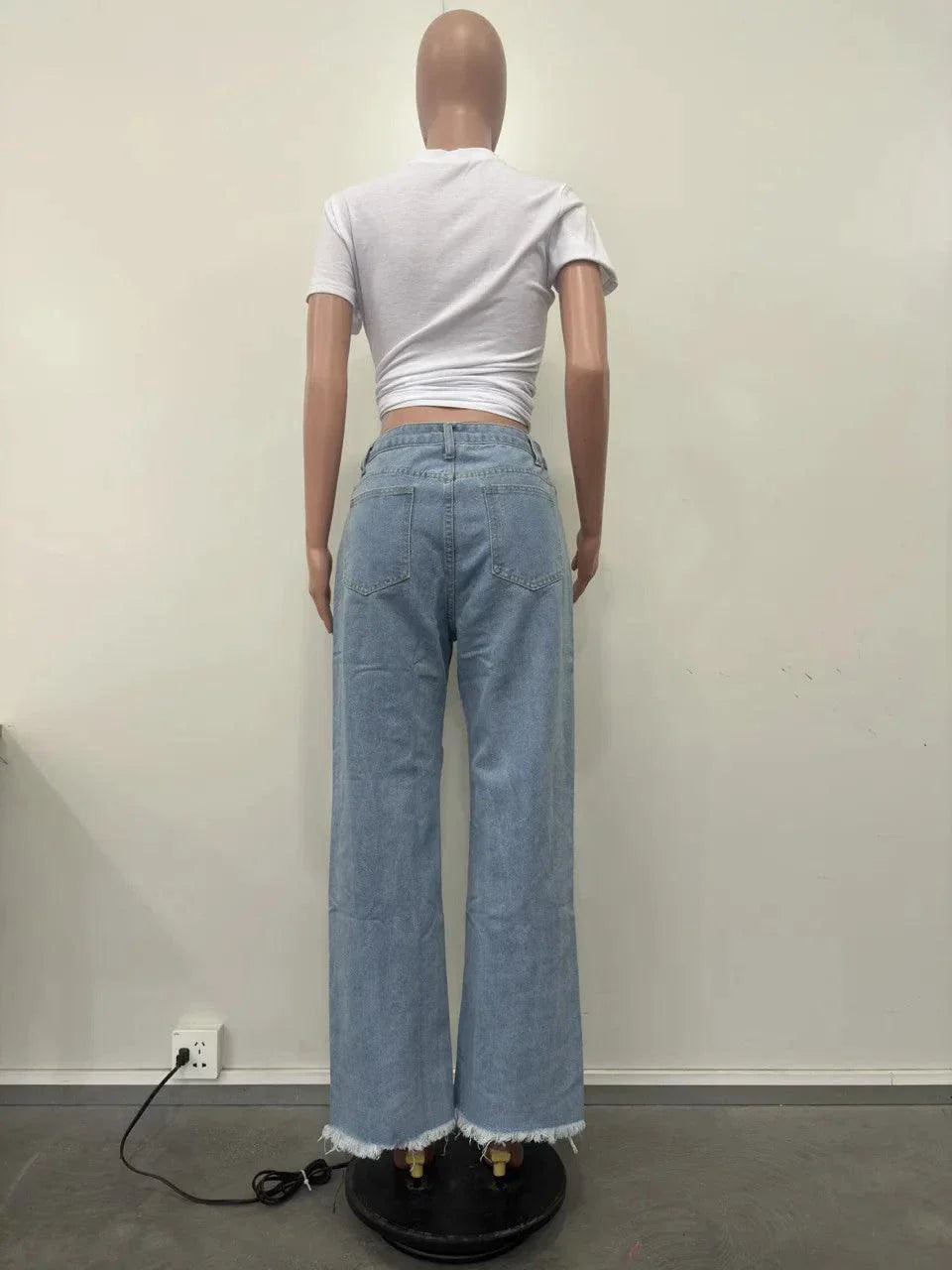 Burnt Flower High Waist Jeans - Trendy Women's Casual Denim Trousers