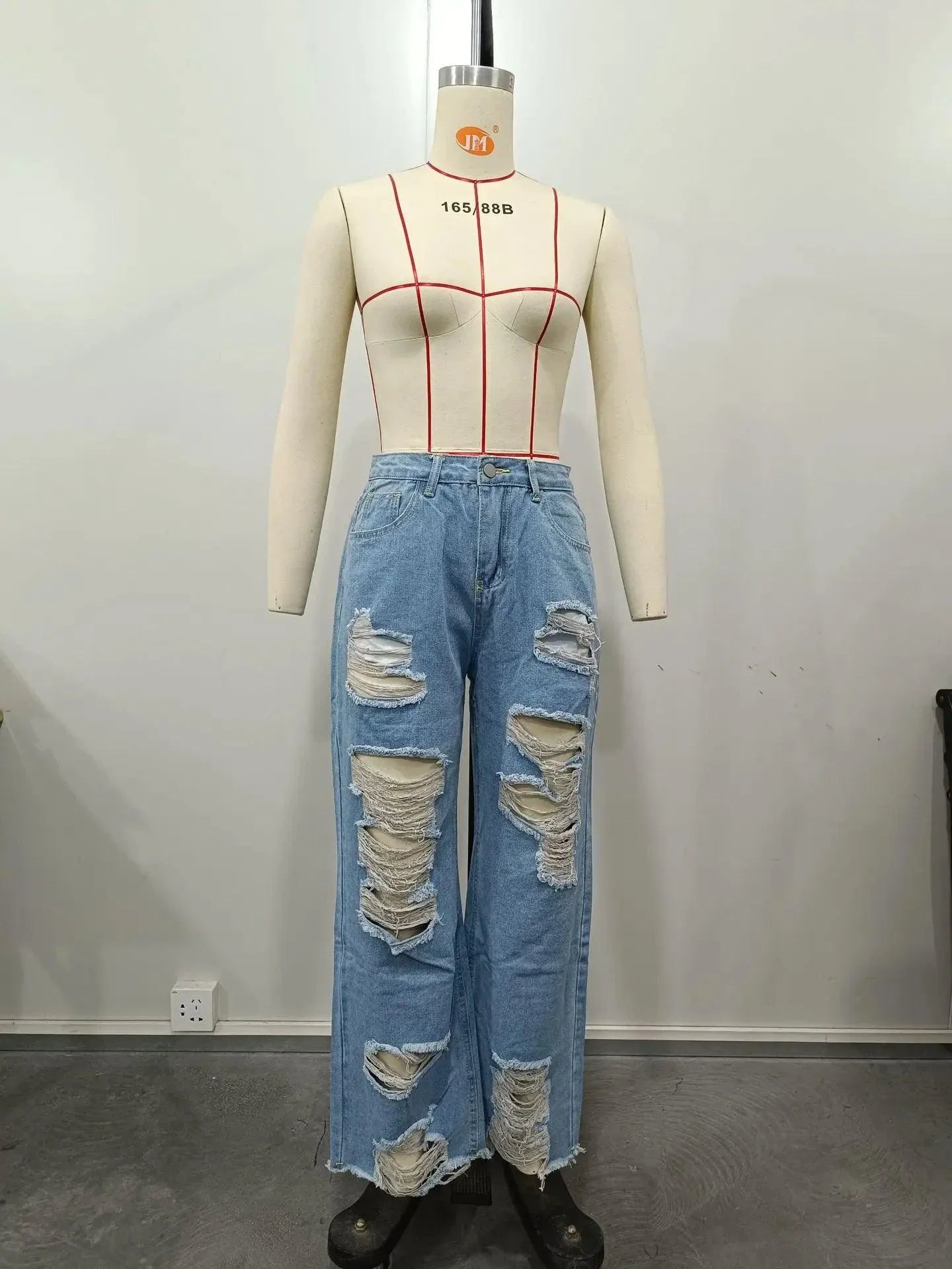 Burnt Flower High Waist Jeans - Trendy Women's Casual Denim Trousers