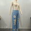 Burnt Flower High Waist Jeans - Trendy Women's Casual Denim Trousers