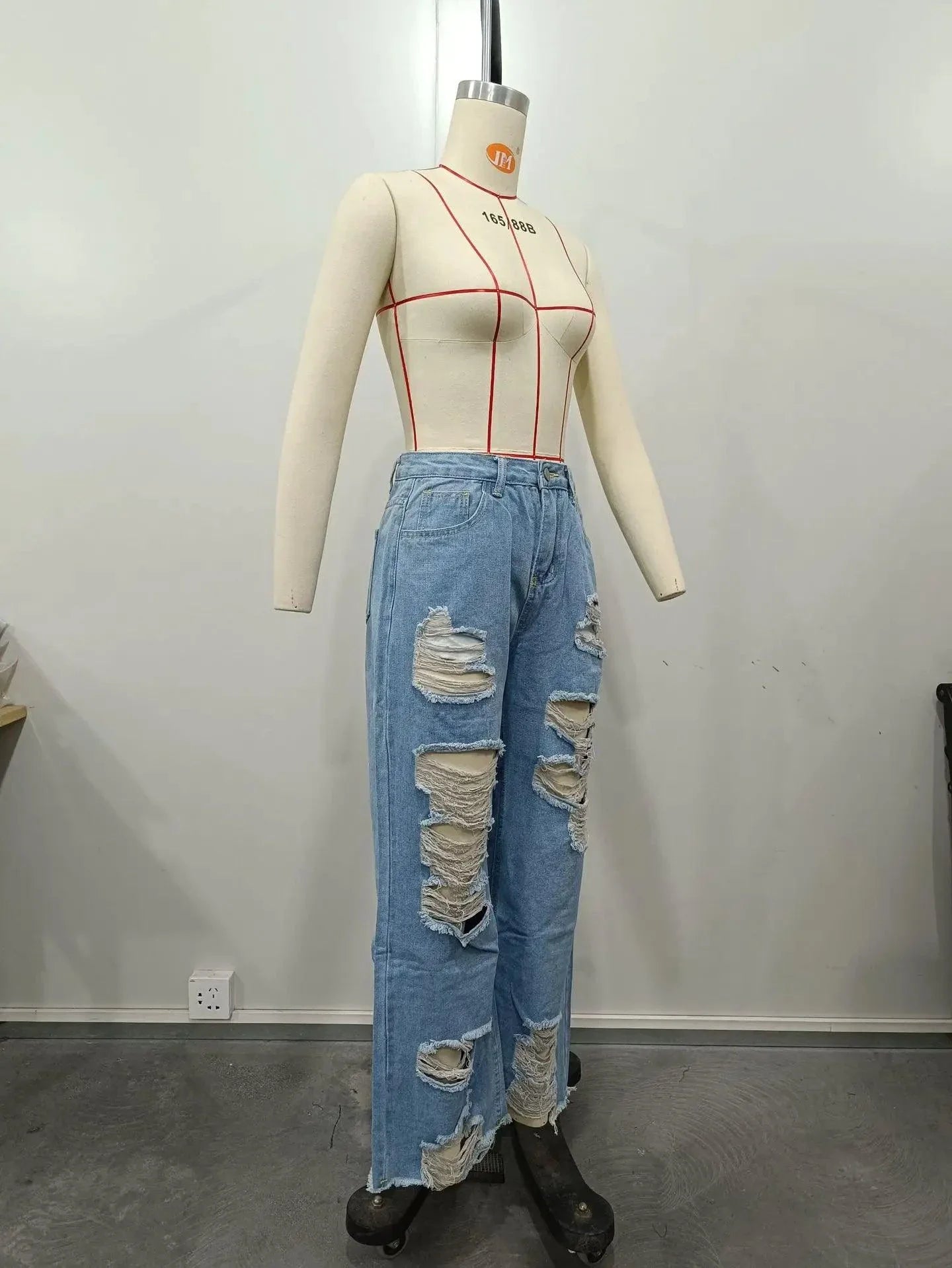 Burnt Flower High Waist Jeans - Trendy Women's Casual Denim Trousers