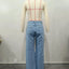 Burnt Flower High Waist Jeans - Trendy Women's Casual Denim Trousers