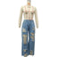 Burnt Flower High Waist Jeans - Trendy Women's Casual Denim Trousers