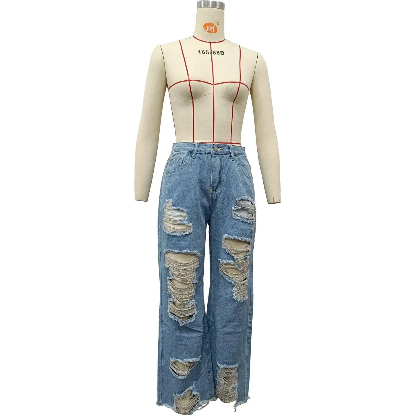 Burnt Flower High Waist Jeans - Trendy Women's Casual Denim Trousers