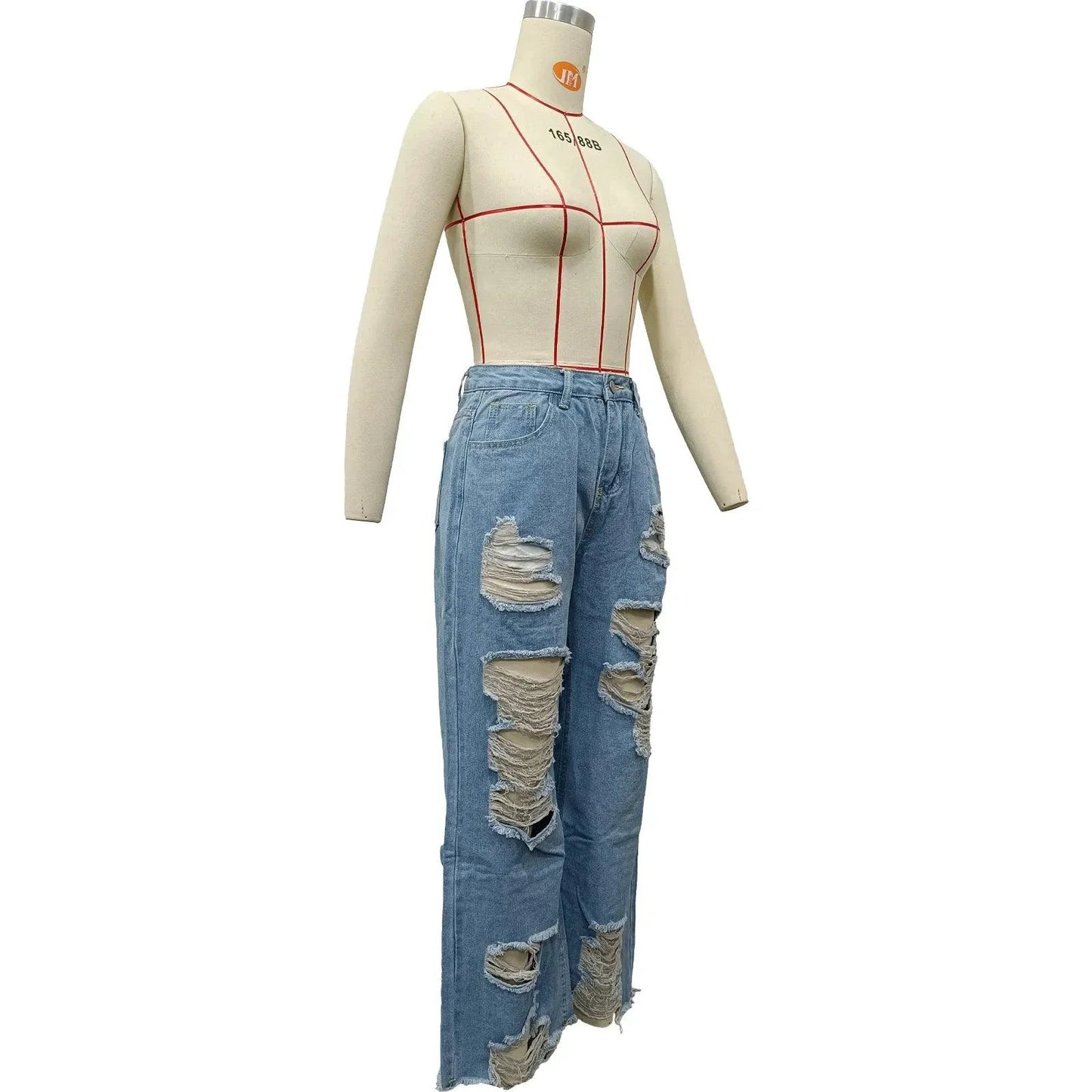 Burnt Flower High Waist Jeans - Trendy Women's Casual Denim Trousers