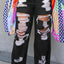 Burnt Flower High Waist Jeans - Trendy Women's Casual Denim Trousers