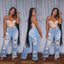 Jeans en Denim Élegants à Découpes pour Femmes - Taille Haute Slim Fit